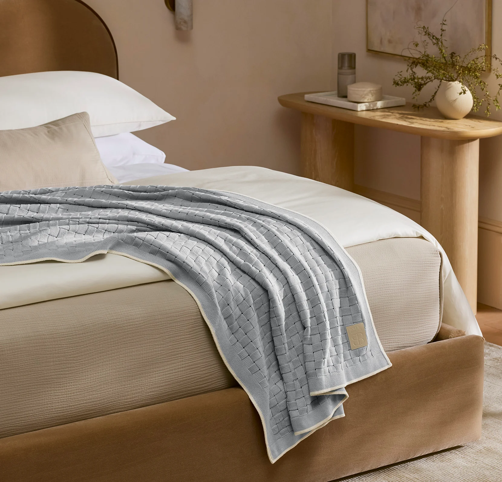 Basketweave Knit Throw Blanket - Shore/Sand - Image 2