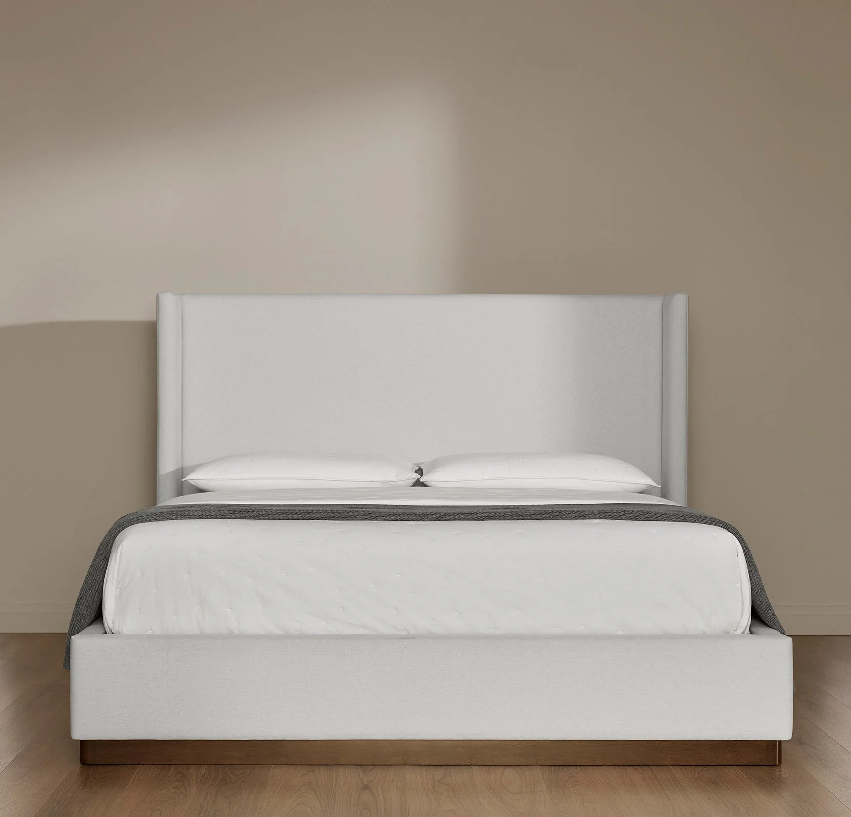 Beds - Mist/Espresso Upholstered Wingback