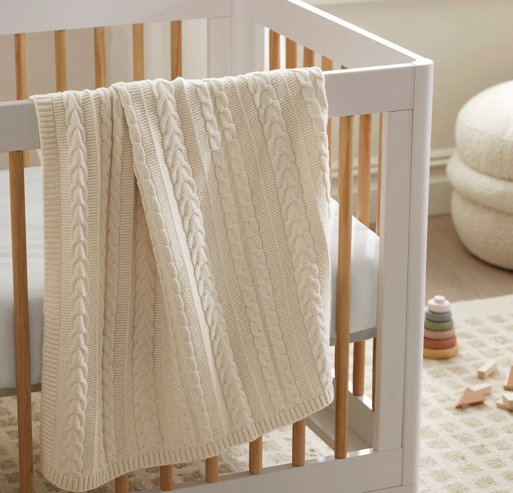 Cable Knit Baby Blanket - Natural - Image 4