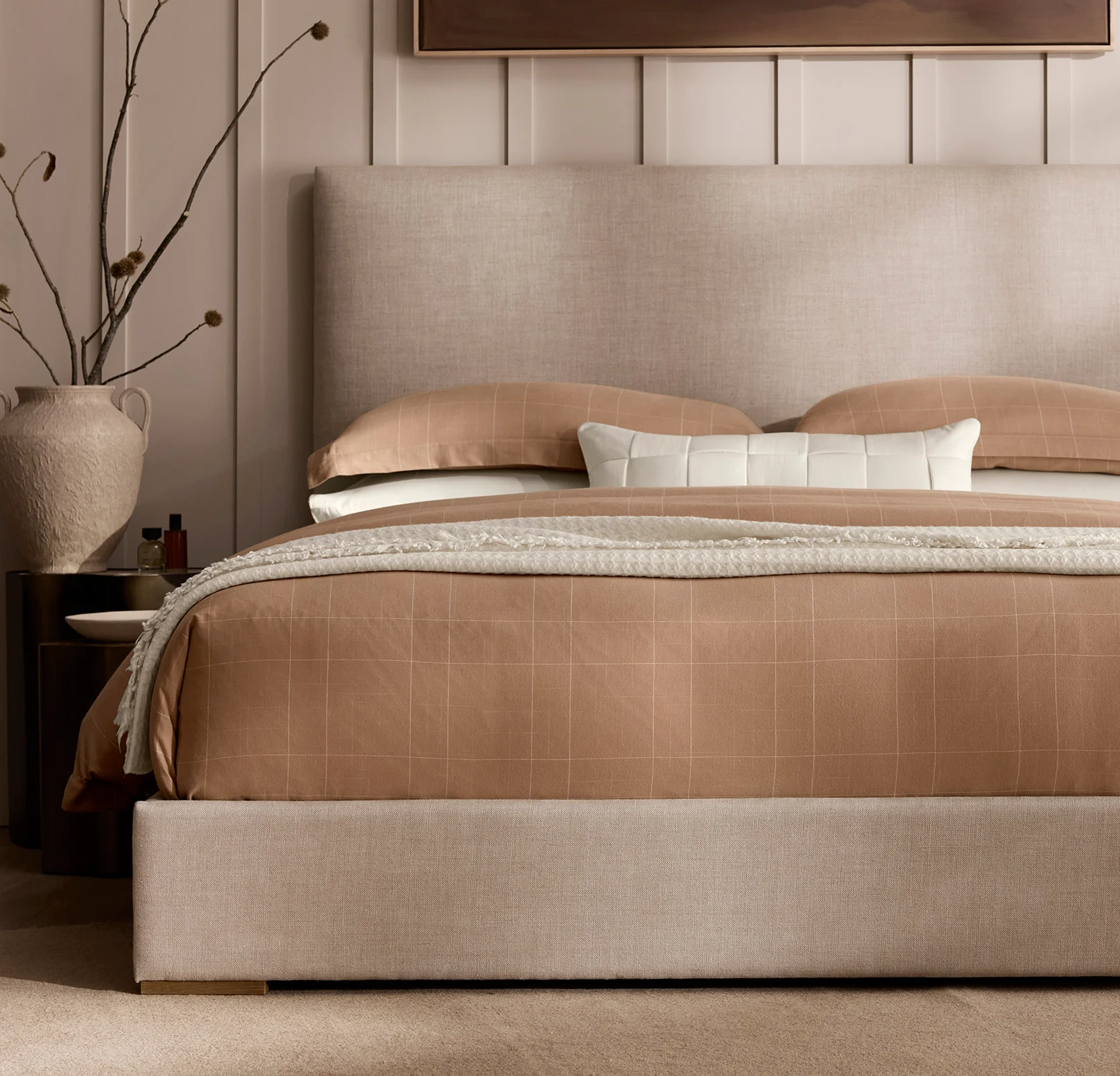 Elysian Cotton Cashmere Duvet Set - Camel/Cream Heathered Plaid - Image 3