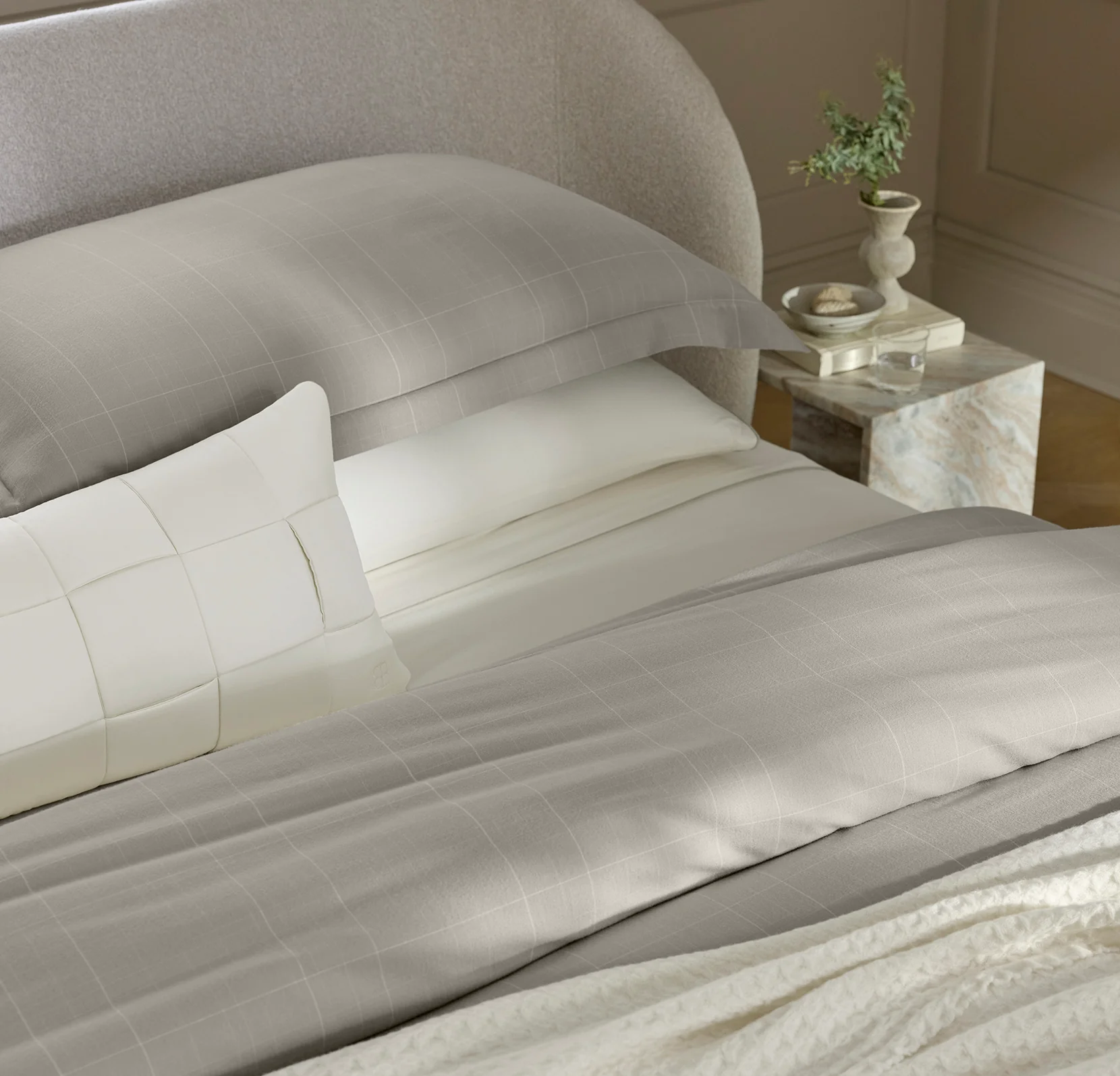 Elysian Cotton Cashmere Duvet Set - Pewter/Cream Heathered Plaid - Image 3