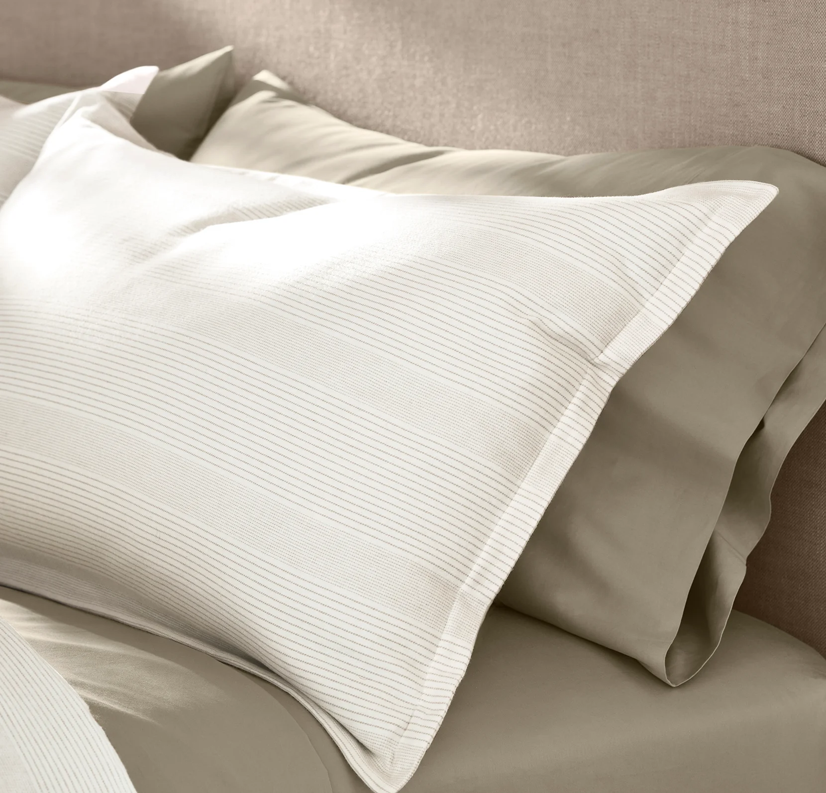 Flannel Duvet Set - Cream/Oak Fine Line Stripe - Image 4