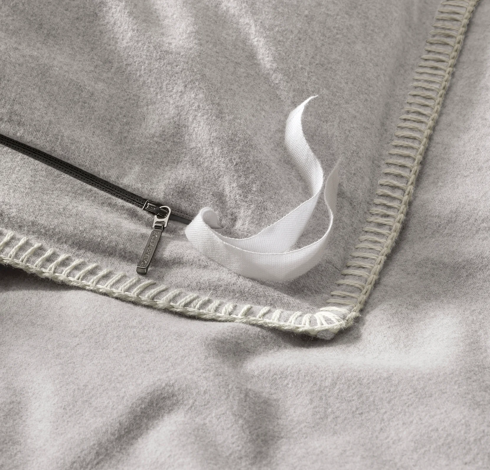 Flannel Duvet Set - Heathered Fog/Cream Whipstitch - Image 4