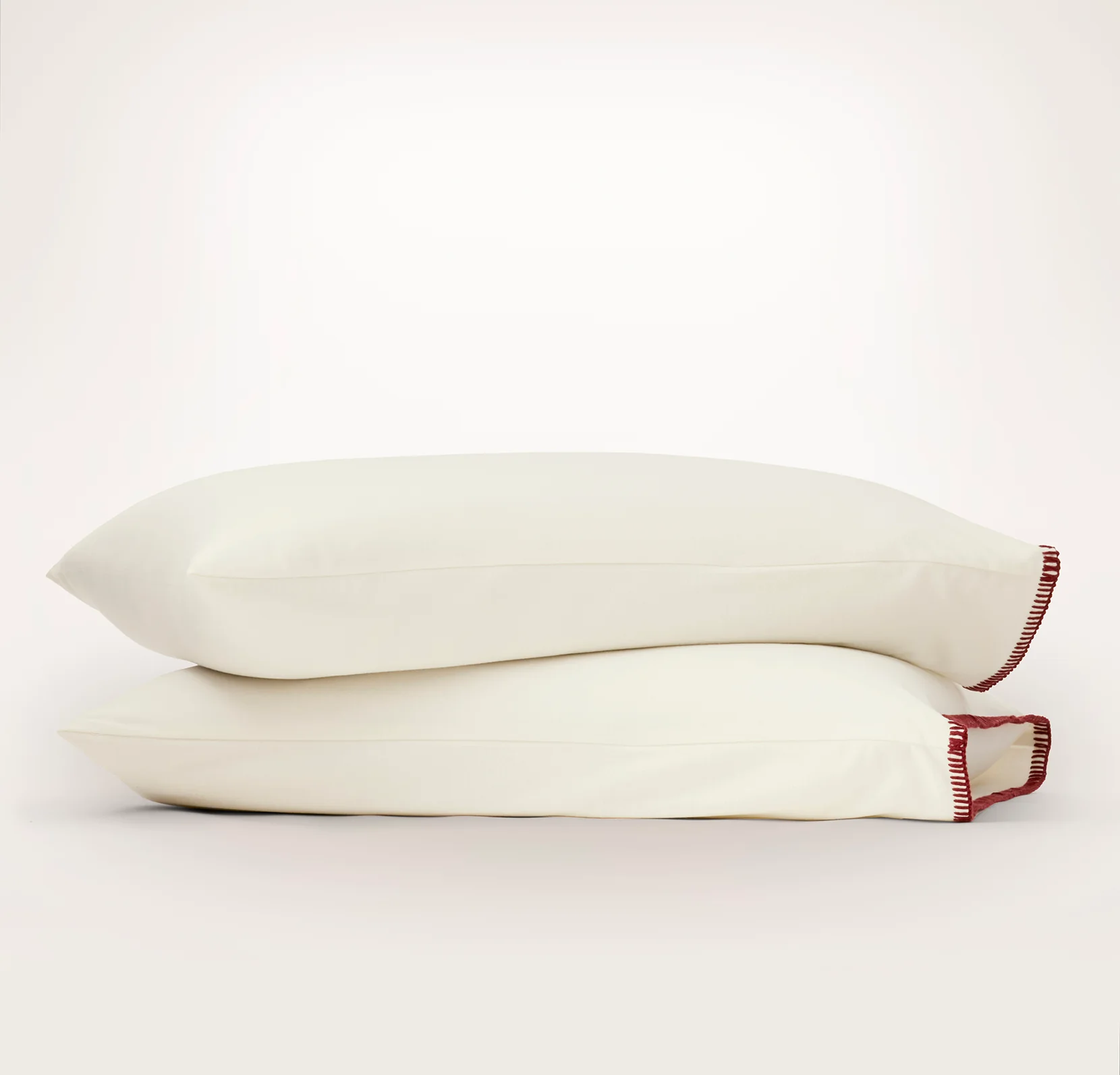 Flannel Pillowcase Set - Cream/Holly Whipstitch
