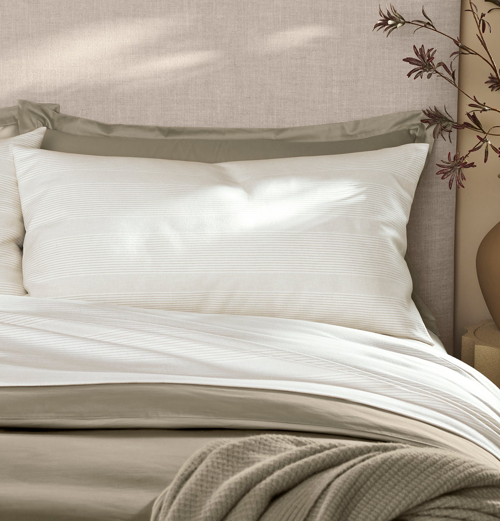 Flannel Sheet Set - Cream/Oak Fine Line Stripe - Image 3
