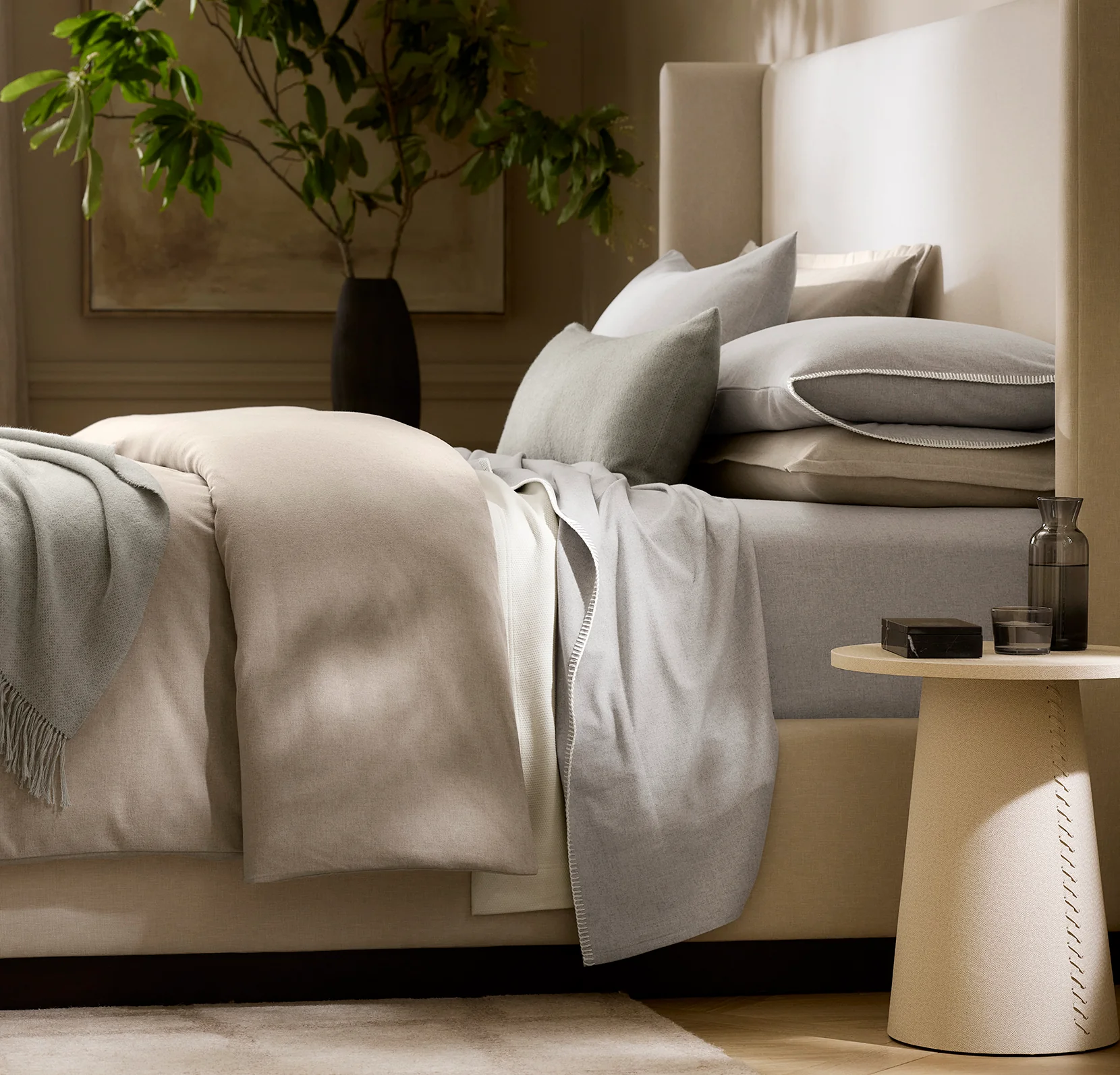 Flannel Sheet Set - Heathered Fog/Cream Whipstitch - Image 2