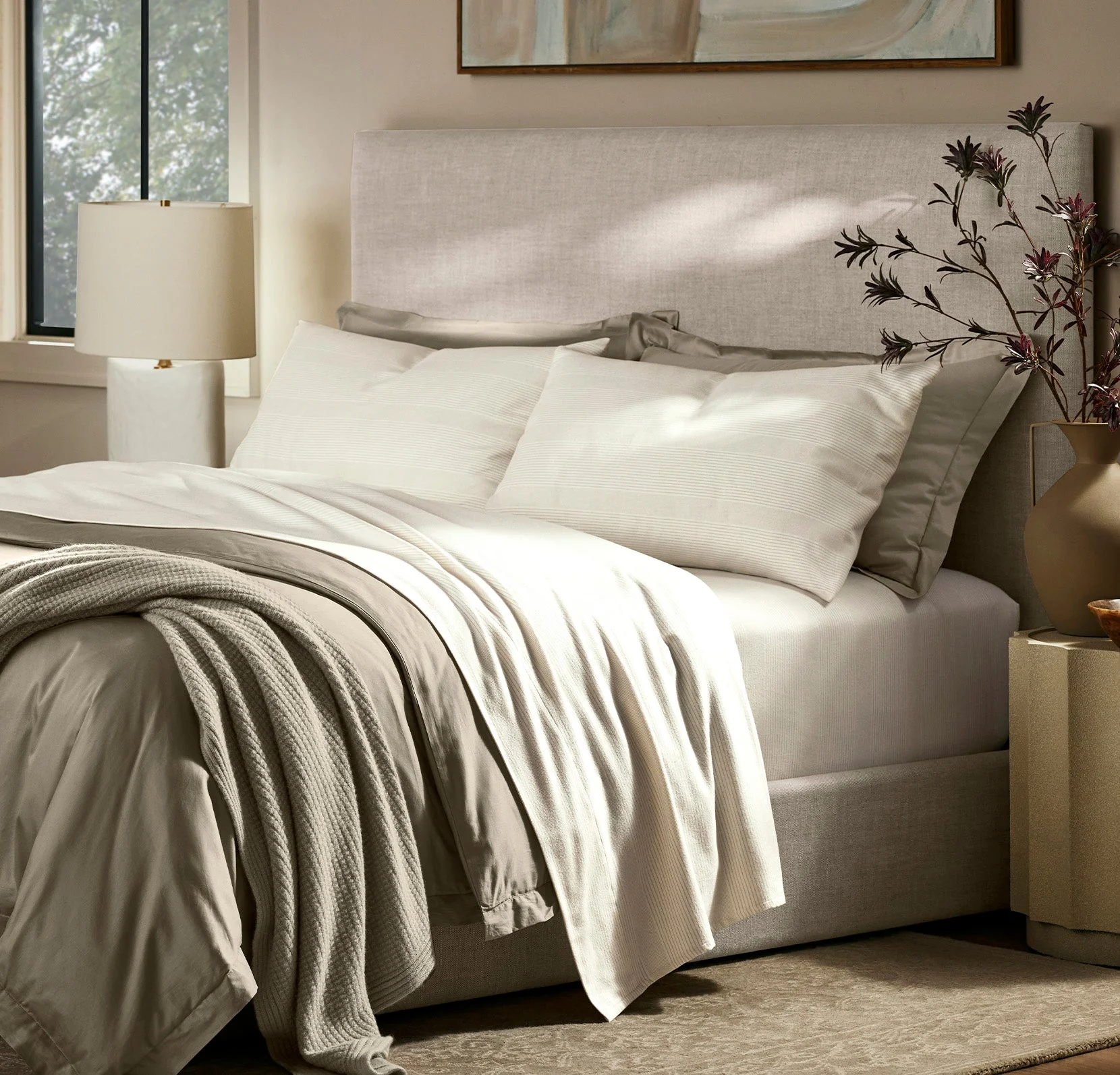 Flannel Sheet Set - Winter White/Oak Fine Line Stripe - Image 2