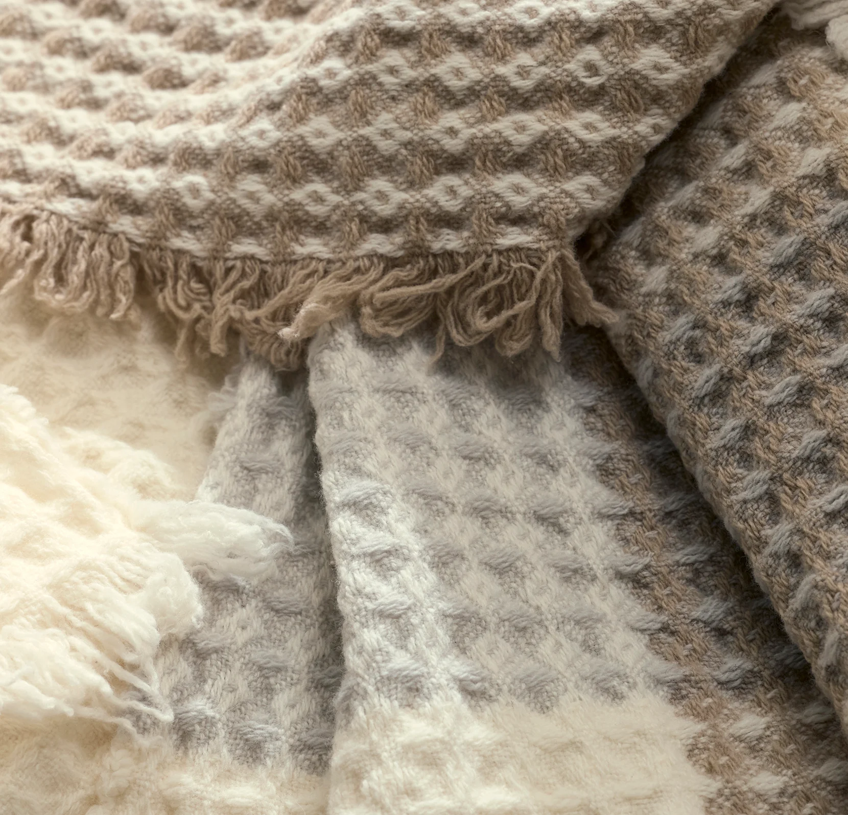 Heirloom Waffle Merino Bed Blanket - Plaid Cream/Pewter/Twig - Image 6