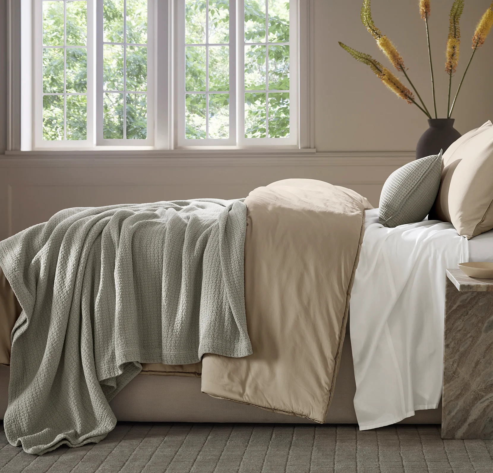 Modern Crochet Bed Blanket - Pewter - Image 2