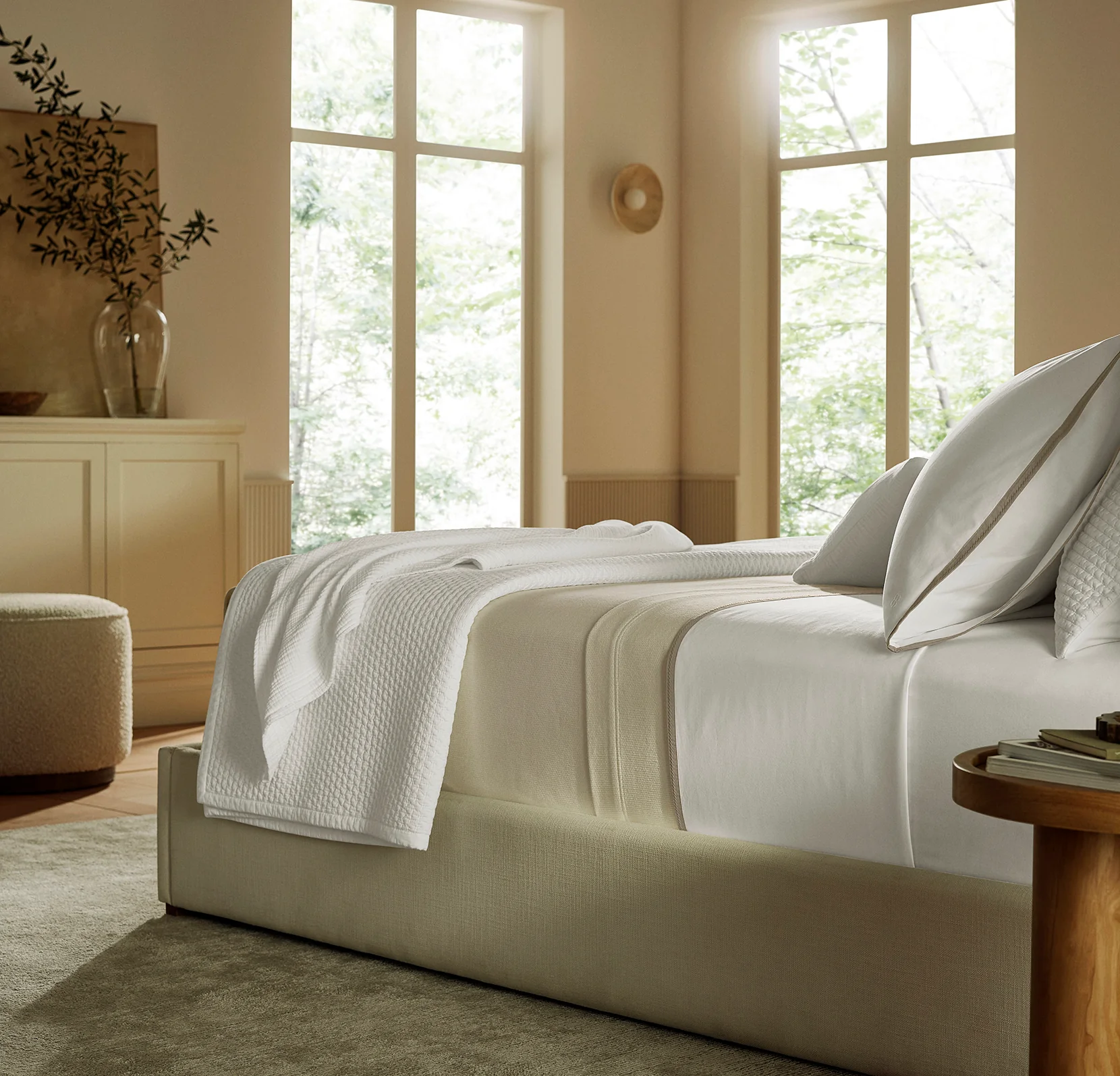Percale Embellished Pillowcase Set - White/Oak Framed - Image 3