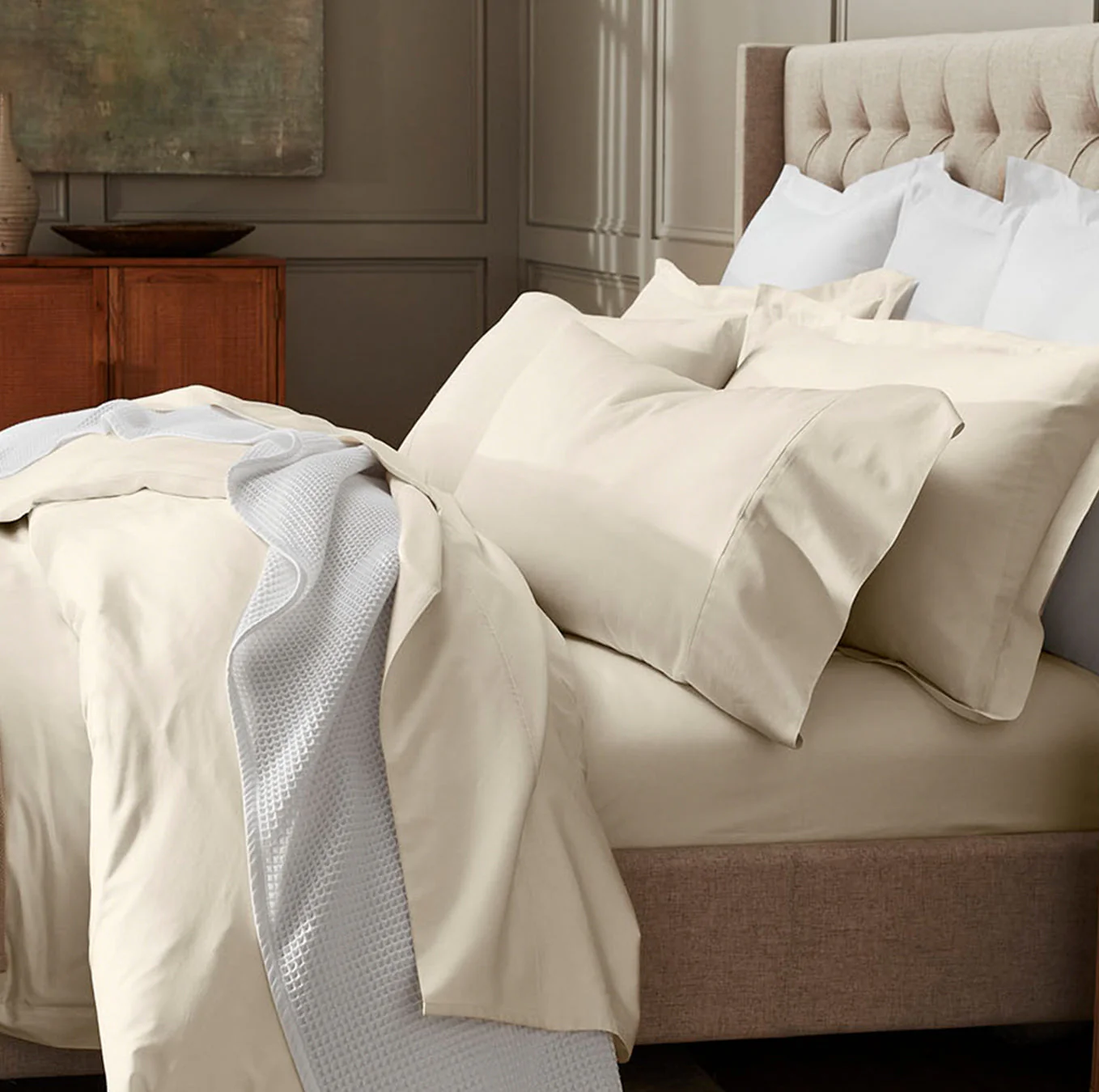 Percale Hemmed Duvet Set - Natural - Image 3