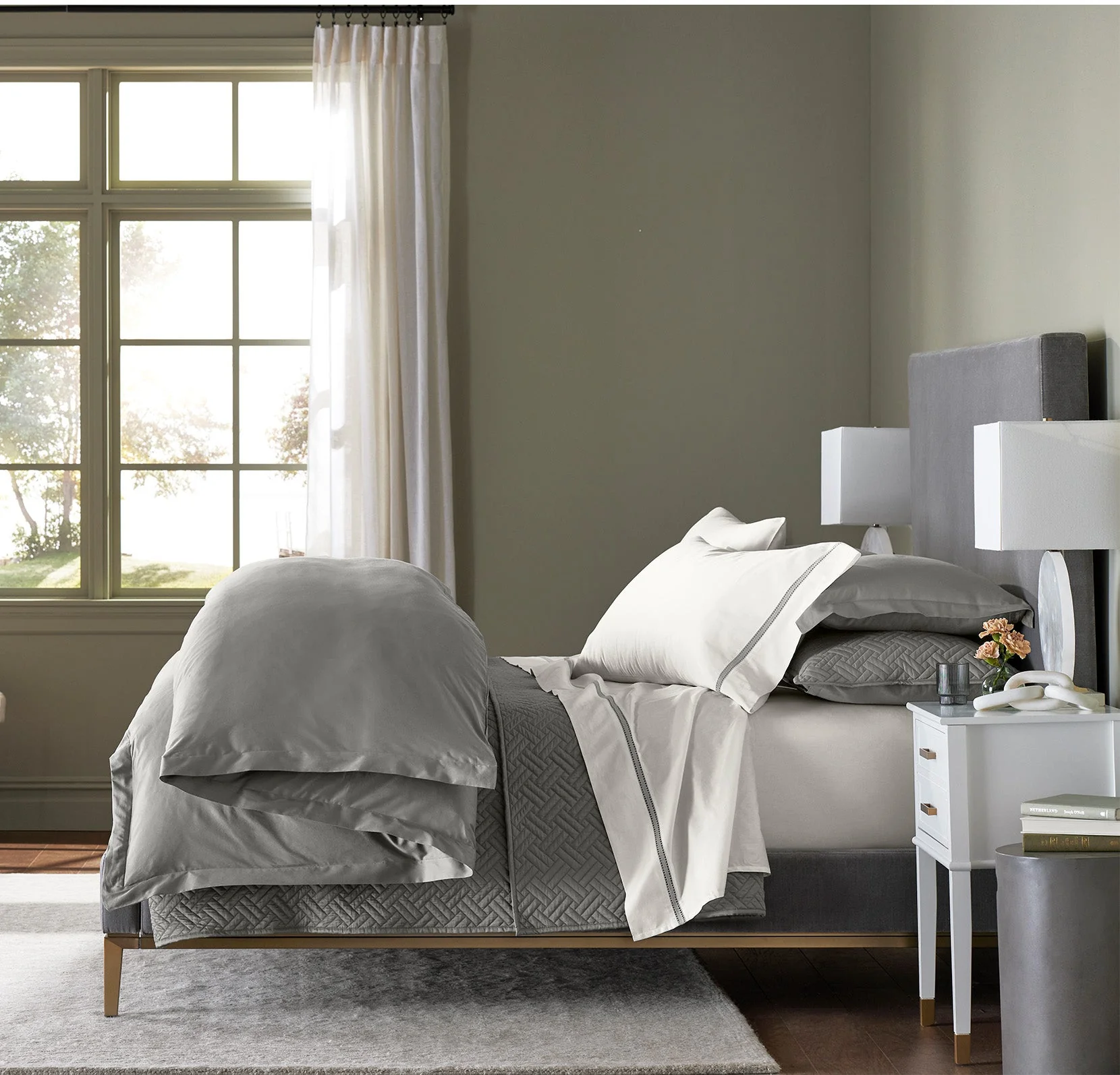 Percale Hemmed Duvet Set - Stone - Image 3