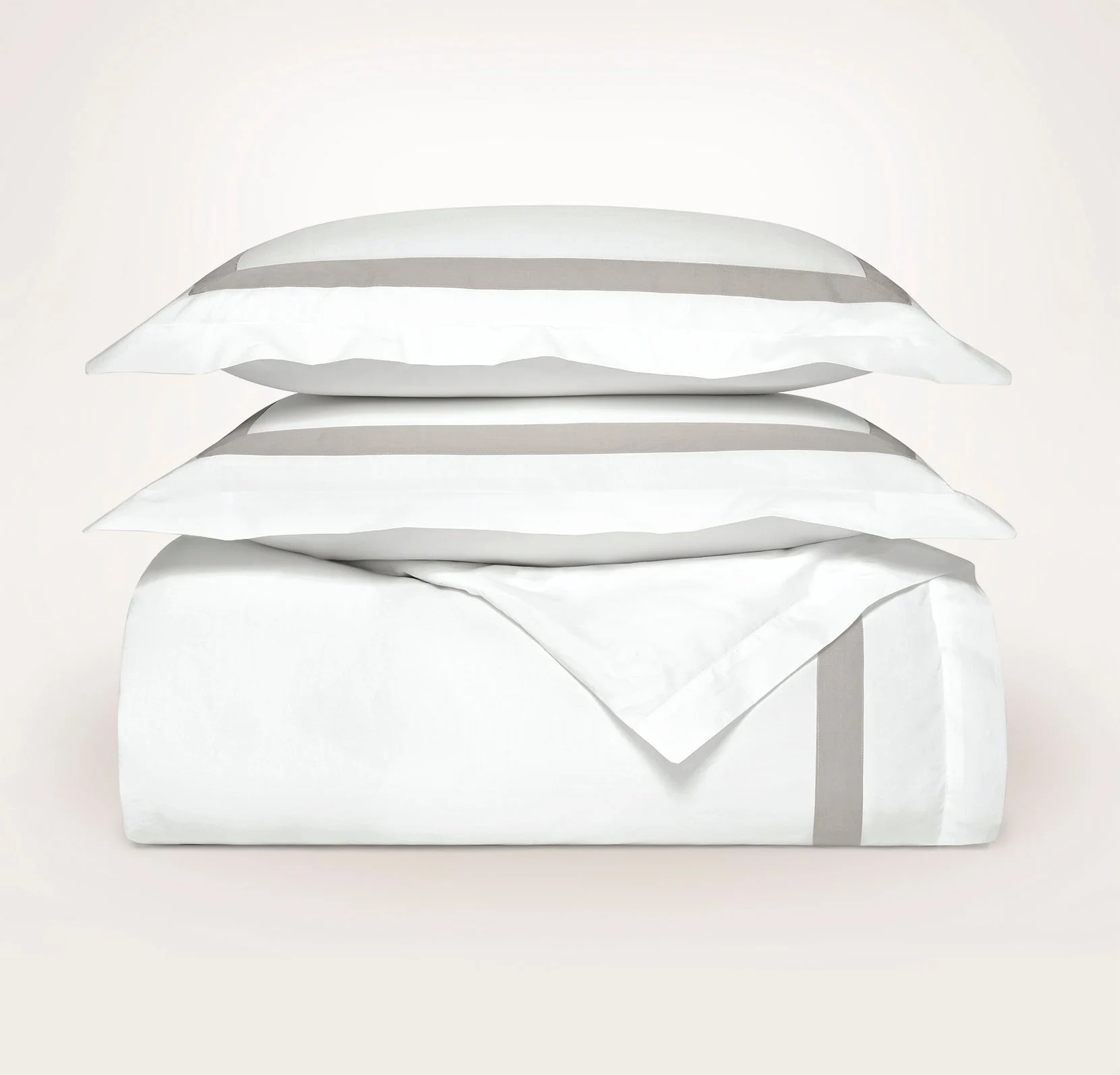 Percale Hemmed Duvet Set - White/Pewter Banded