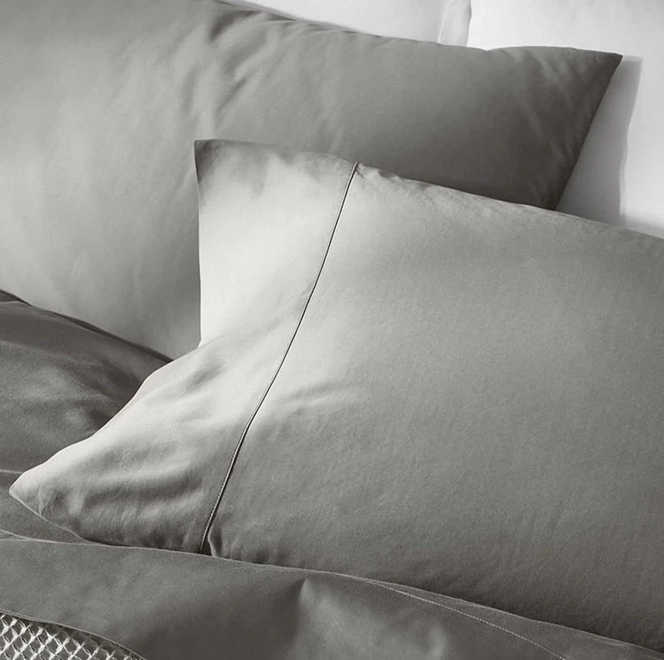 Percale Hemmed Pillowcase Set - Stone - Image 2
