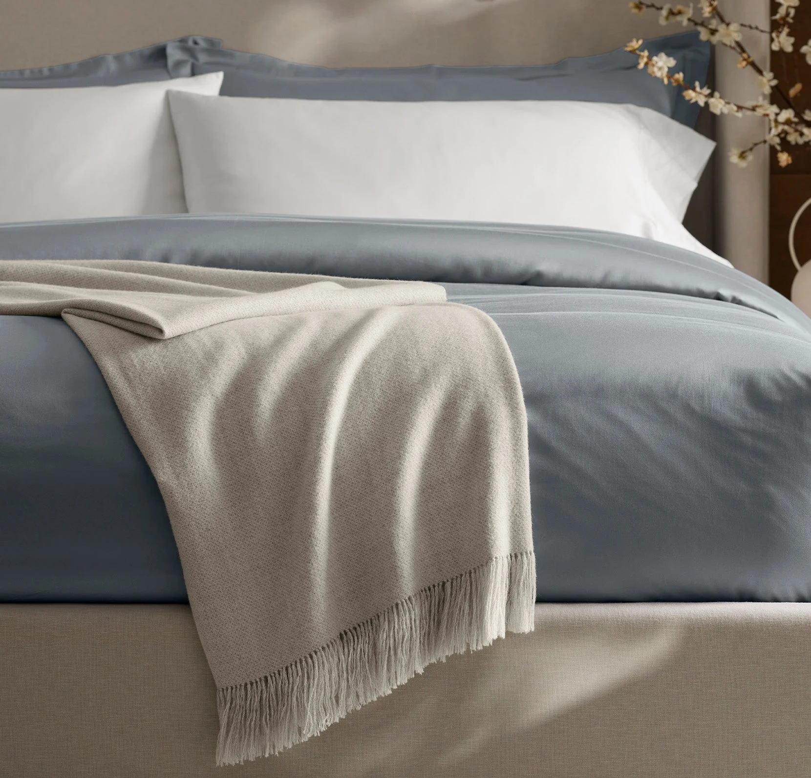 Alpaca Pin Check Oversized Throw Blanket - Ivory/Pewter - Image 3