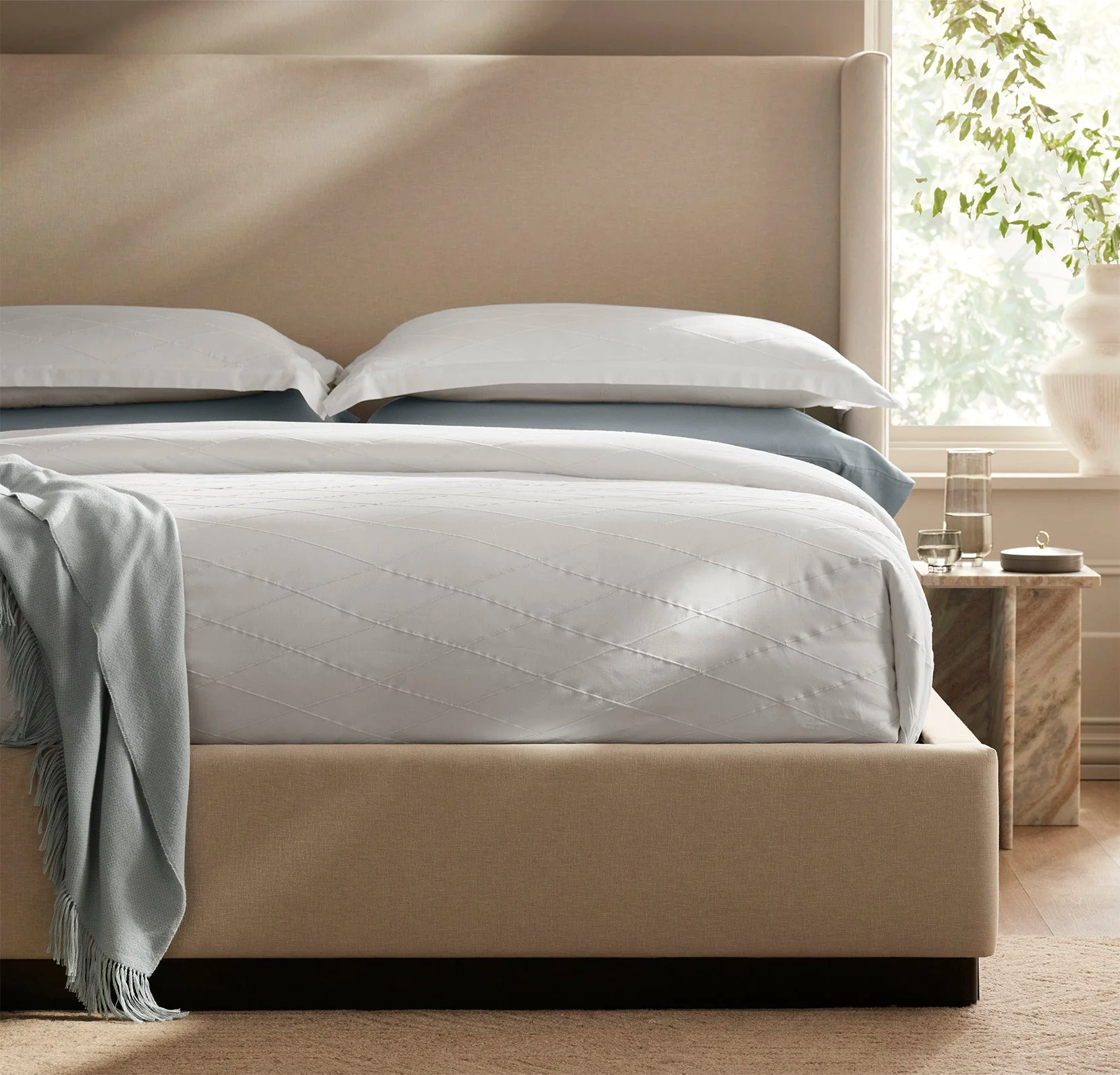 Reserve Embellished Duvet Set - White/White Embroidered Lattice - Image 3