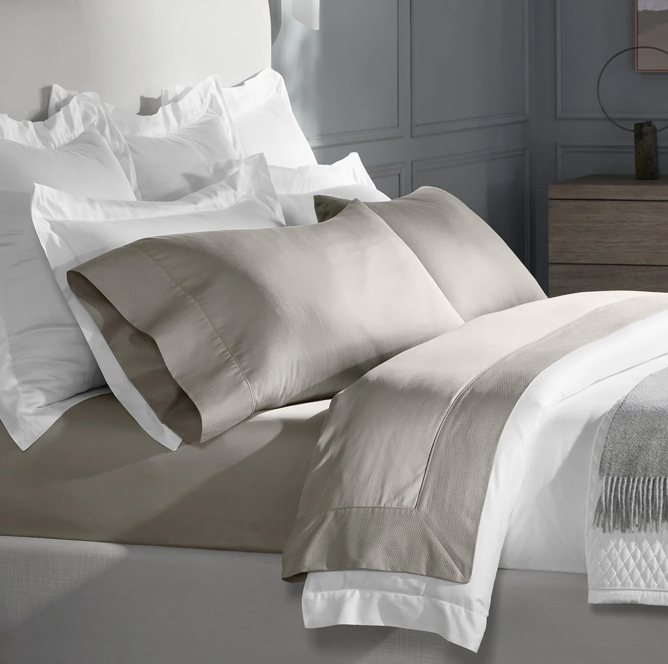Reserve Embellished Pillowcase Set - Pewter Lattice Jacquard - Image 2