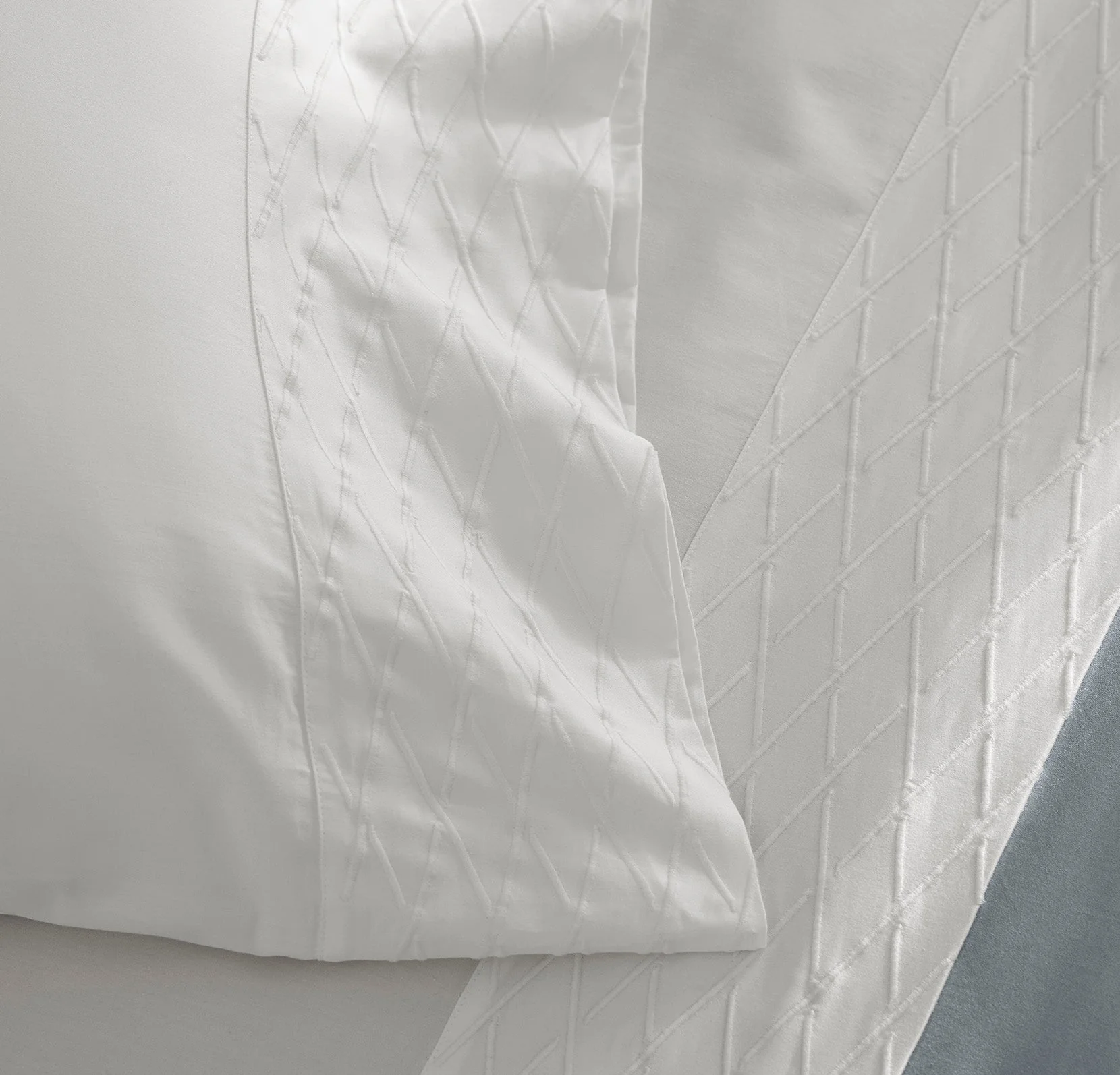 Reserve Embellished Pillowcase Set - White/White Embroidered Lattice - Image 3