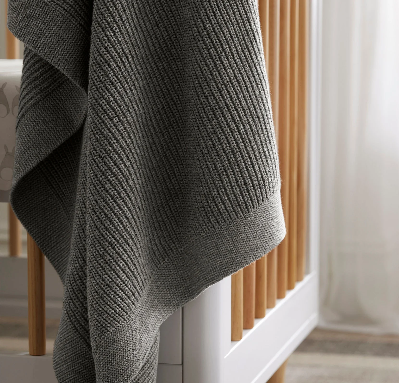 Ribbed Knit Baby Blanket - Heathered Stone - Image 4