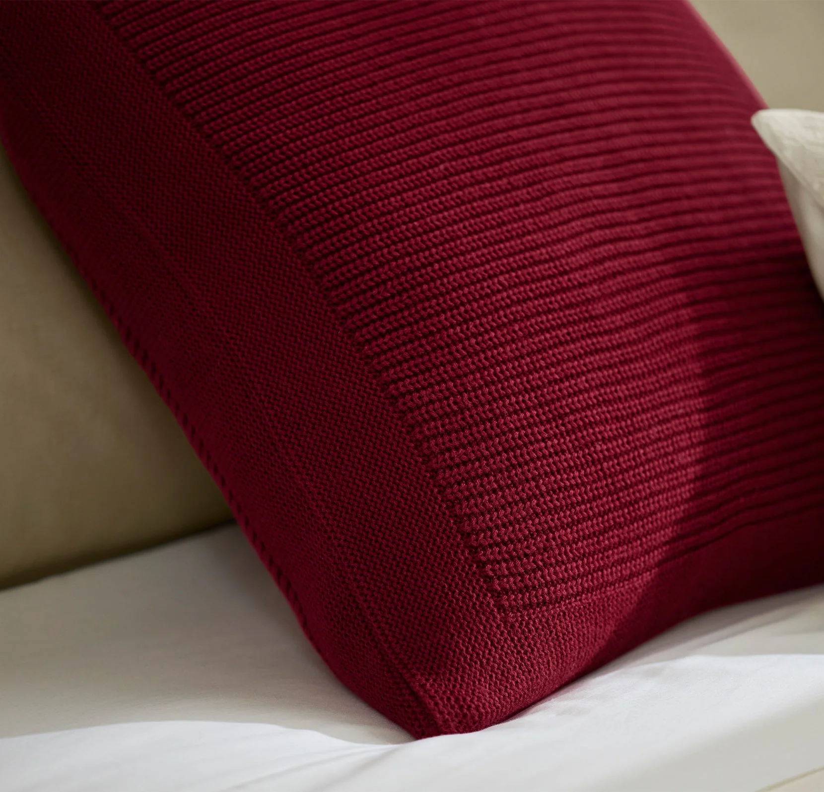 Ribbed Knit Pillow Cover (20x20) - Cranberry - Image 3