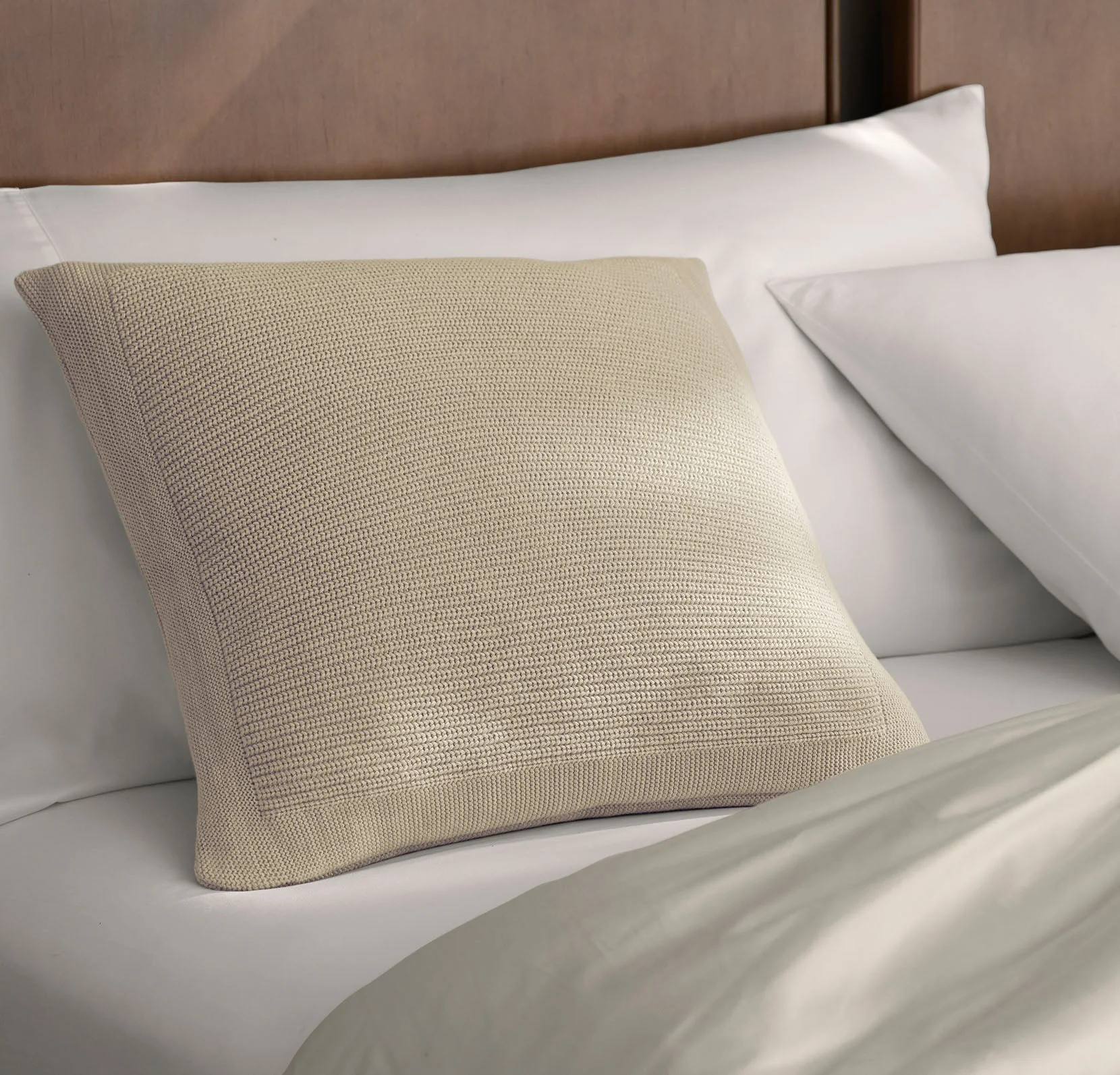 Ribbed Knit Pillow Cover (20x20) - Heathered Oatmeal - Image 3