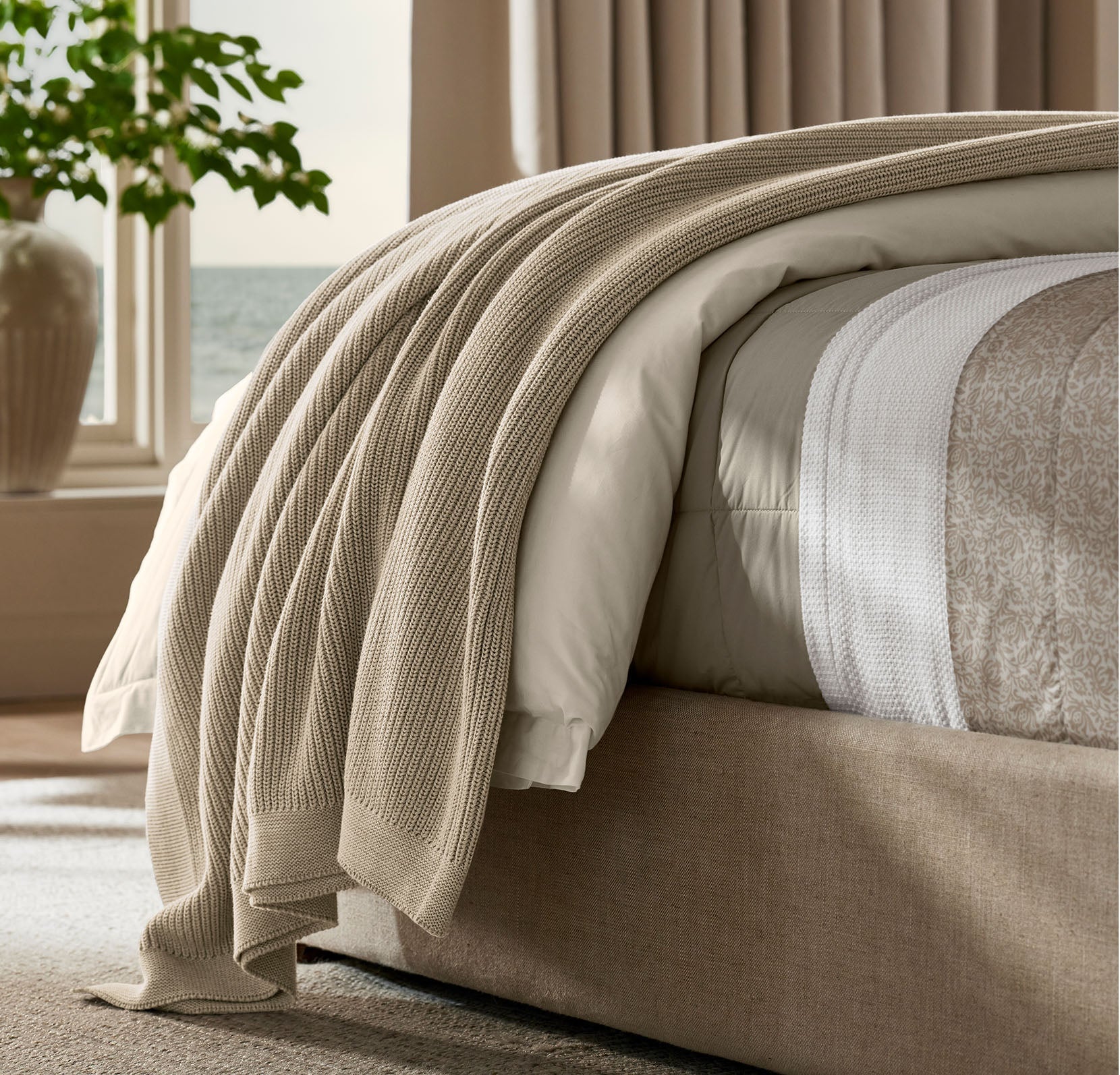 Ribbed Knit Throw Blanket - Heathered Oatmeal - Image 3