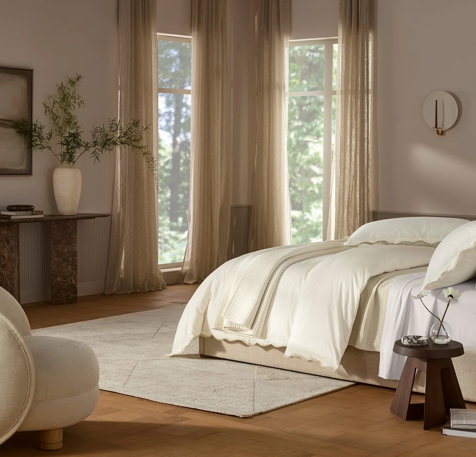 Signature Embellished Duvet Set - Cream/Sand Curved Edge - Image 2
