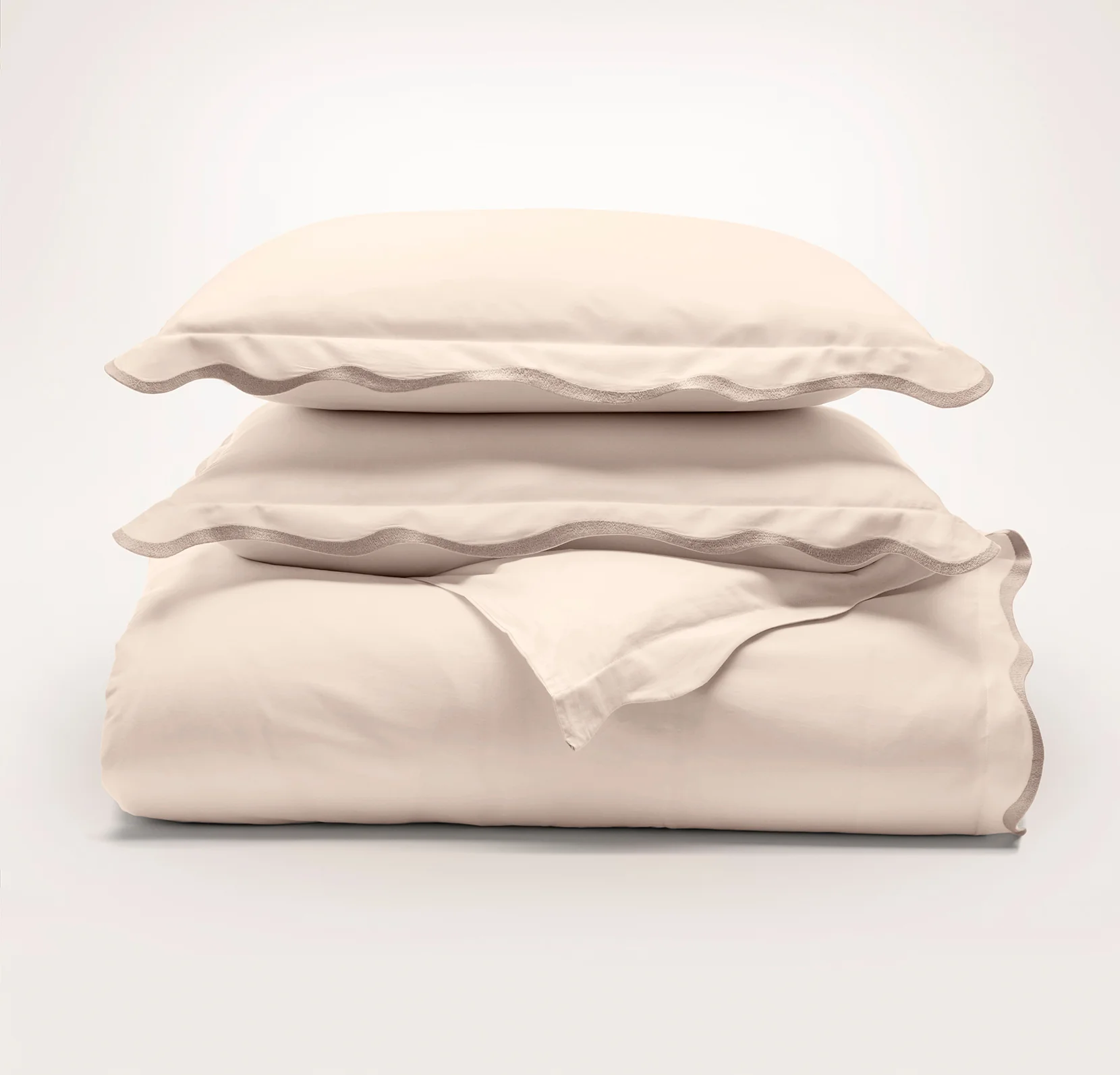Signature Embellished Duvet Set - Sandstone/Desert Sand Curved Edge