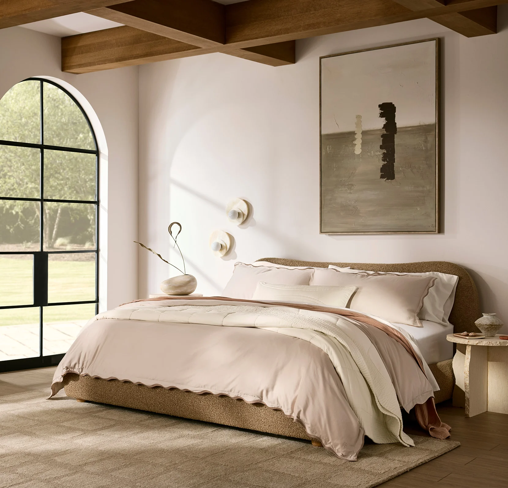 Signature Embellished Duvet Set - Sandstone/Desert Sand Curved Edge - Image 3