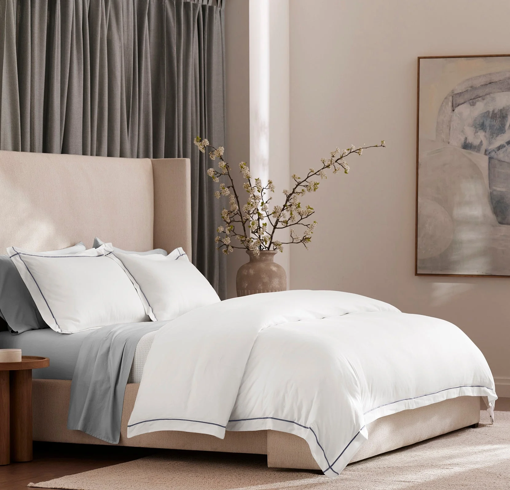 Signature Embellished Duvet Set - White/Mineral Embroidered - Image 2