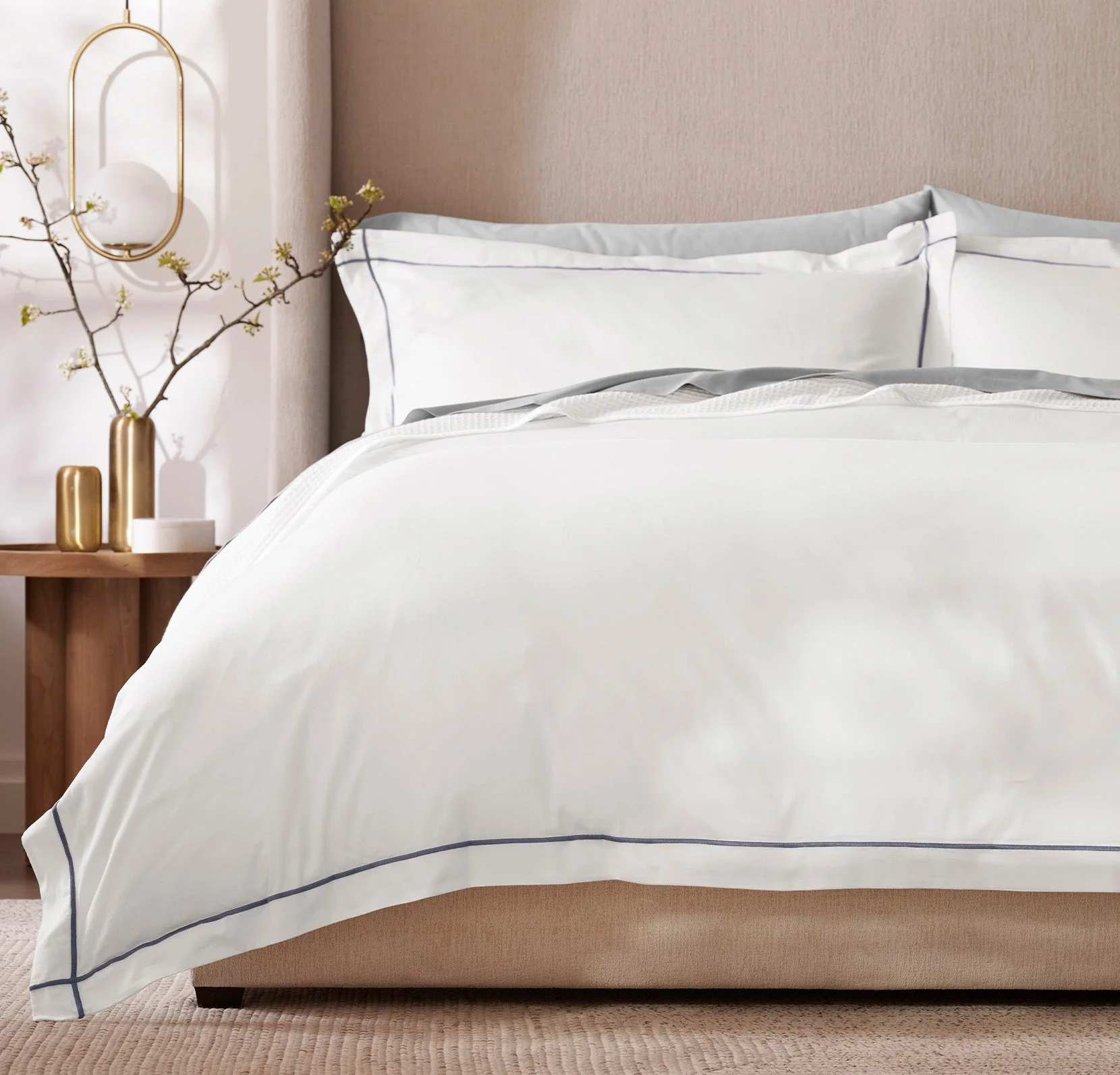 Signature Embellished Duvet Set - White/Mineral Embroidered - Image 3