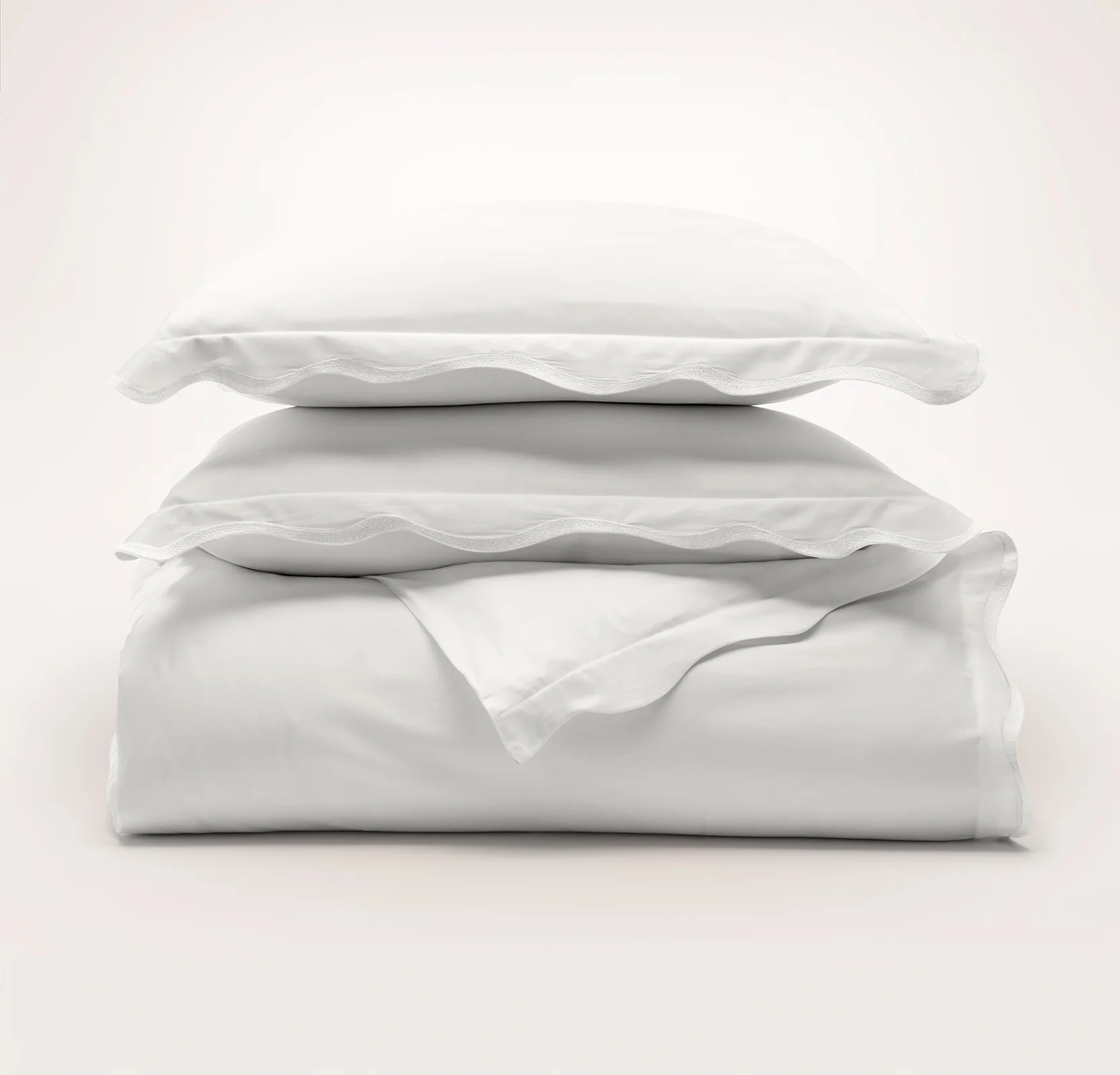 Signature Embellished Duvet Set - White/White Curved Edge