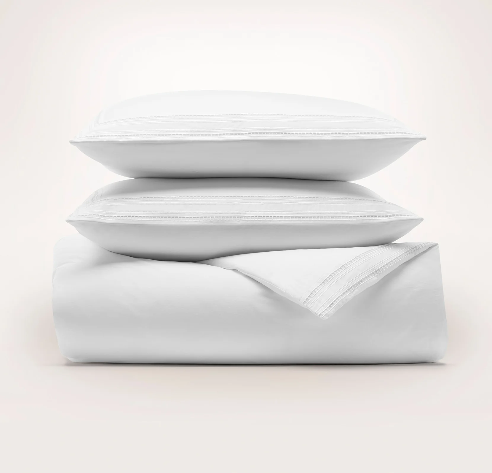 Signature Embellished Duvet Set - White/White Ladder Stitch