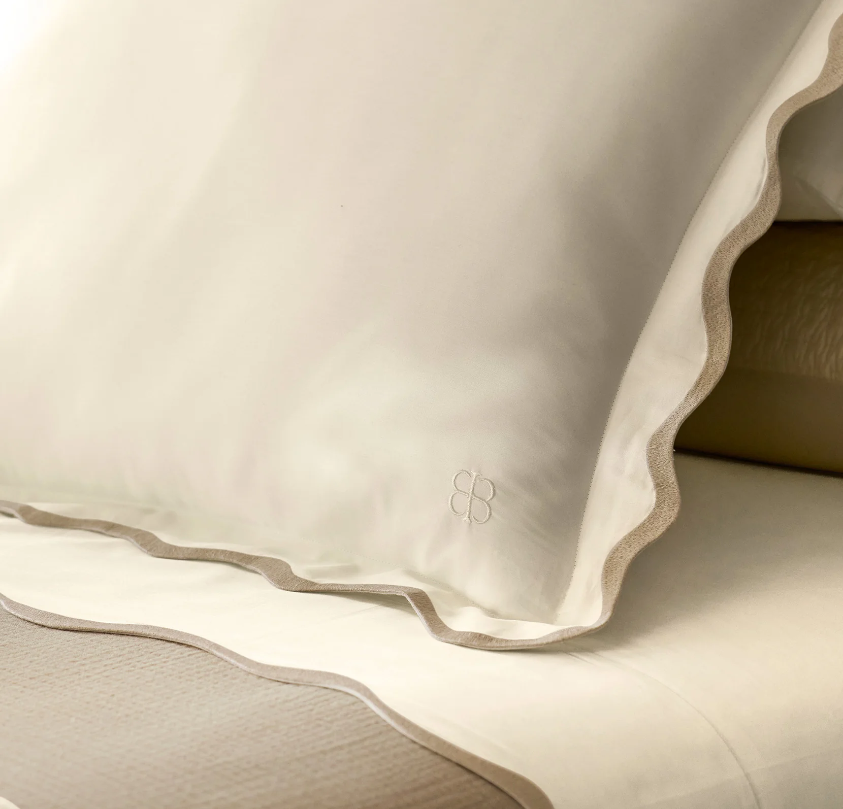 Signature Embellished Euro Sham - Cream/Sand Curved Edge - Image 3
