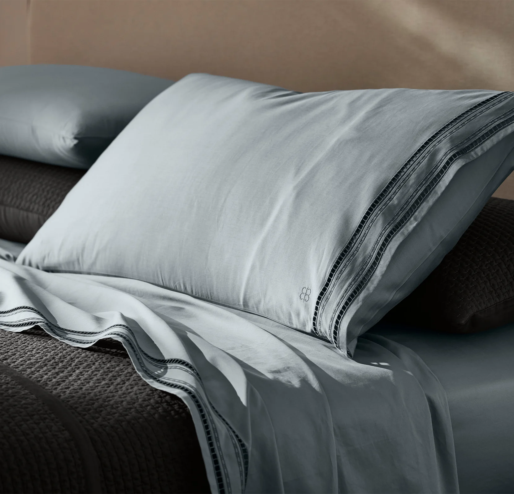 Signature Embellished Pillowcase Set - Bluestone/Deep Bluestone Ladder Stitch - Image 3