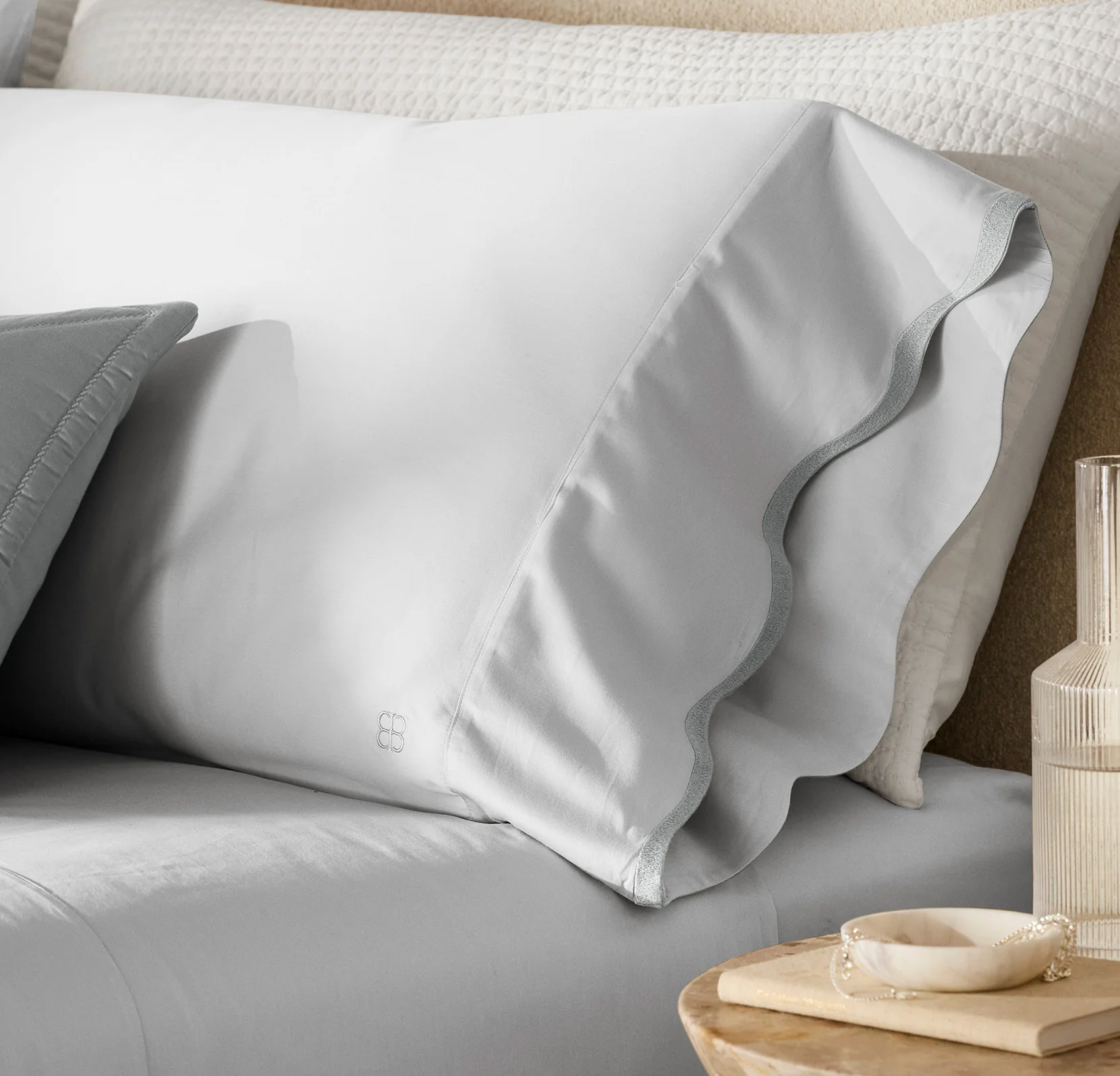 Signature Embellished Pillowcase Set - Sky/Shore Curved Edge - Image 3