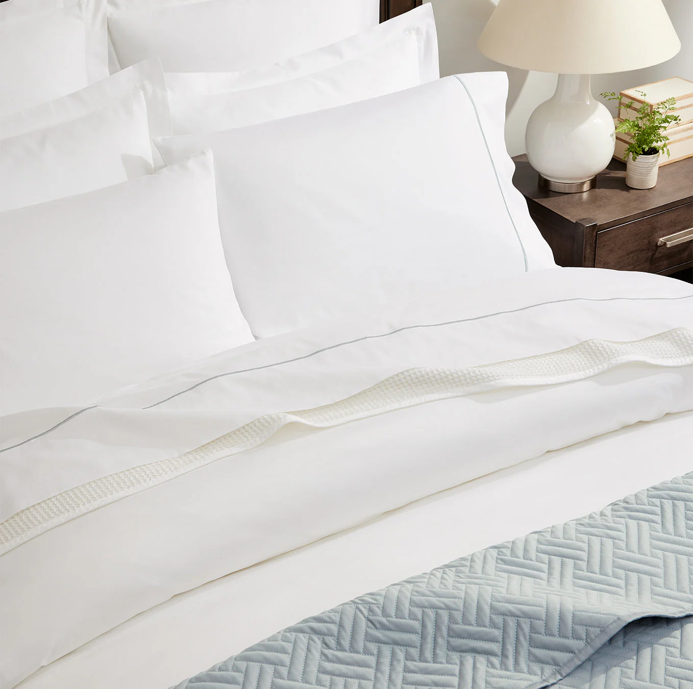 Signature Embellished Pillowcase Set - White/Shore Embroidered - Image 2