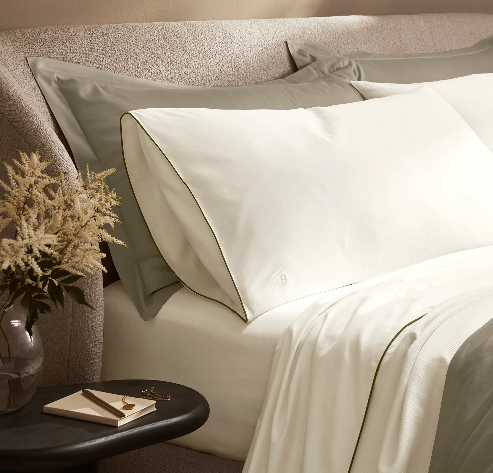 Signature Embellished Sheet Set - Cream/Olivine Piped Edge - Image 4