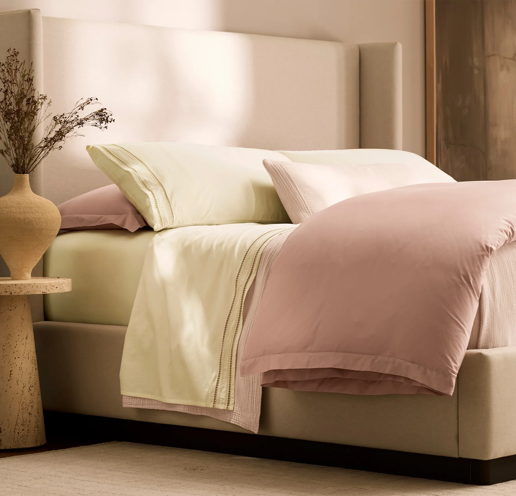 Signature Embellished Sheet Set - Cream/Sand Ladder Stitch - Image 3