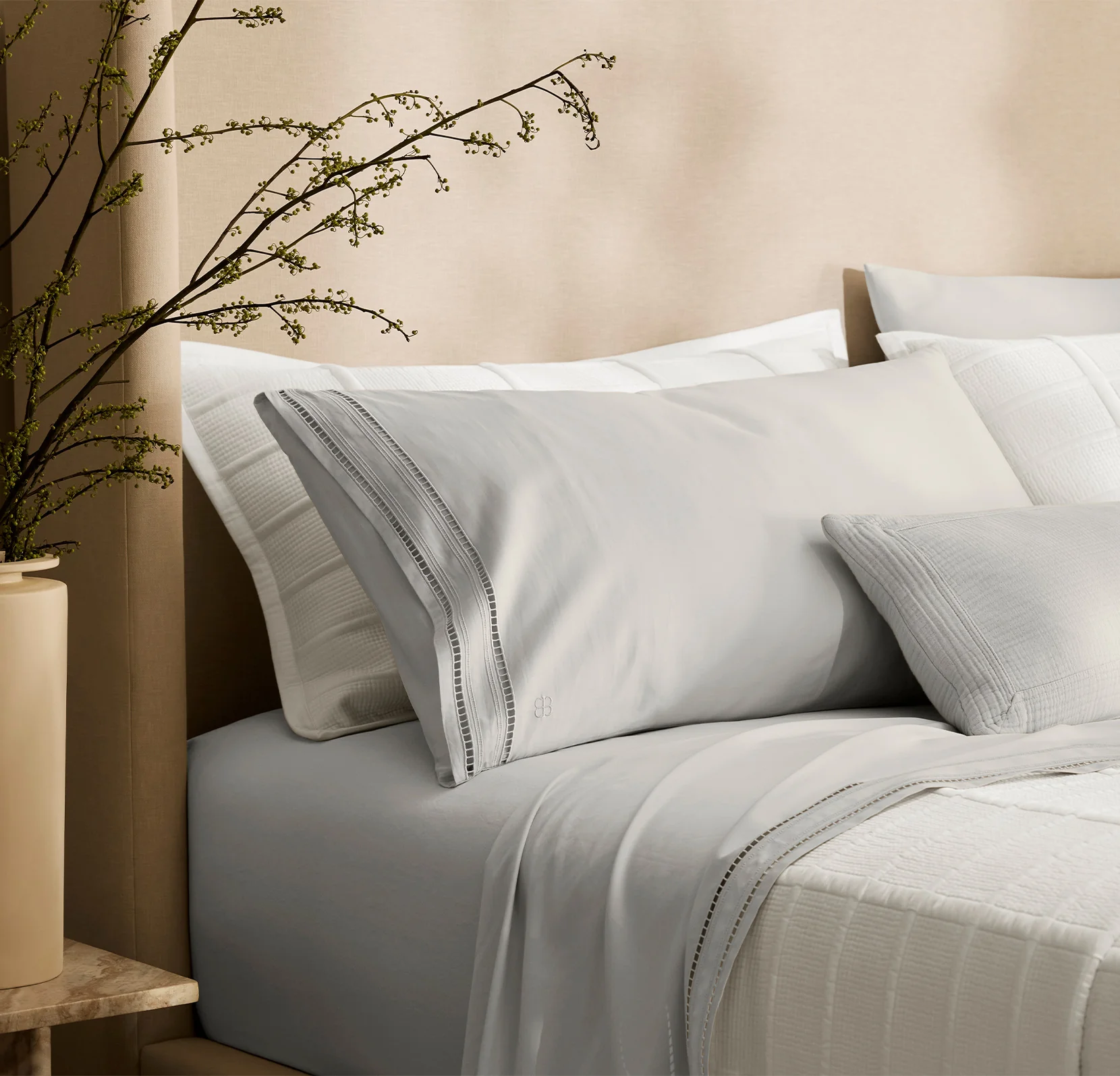 Signature Embellished Sheet Set - Mist/Mist Ladder Stitch - Image 4