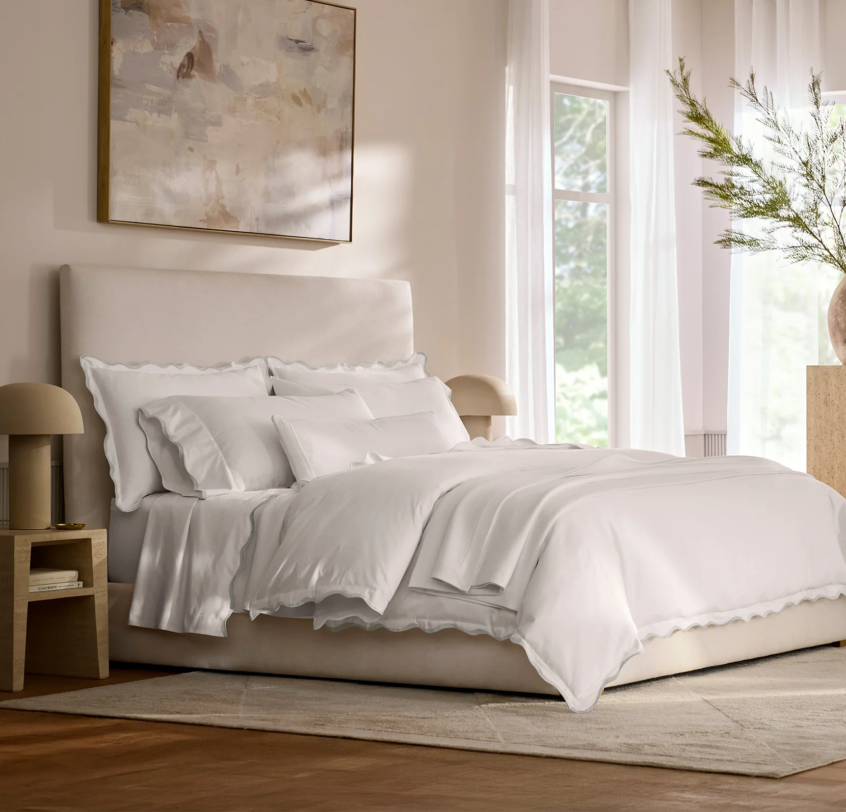 Signature Embellished Sheet Set - White/Mist Curved Edge - Image 2