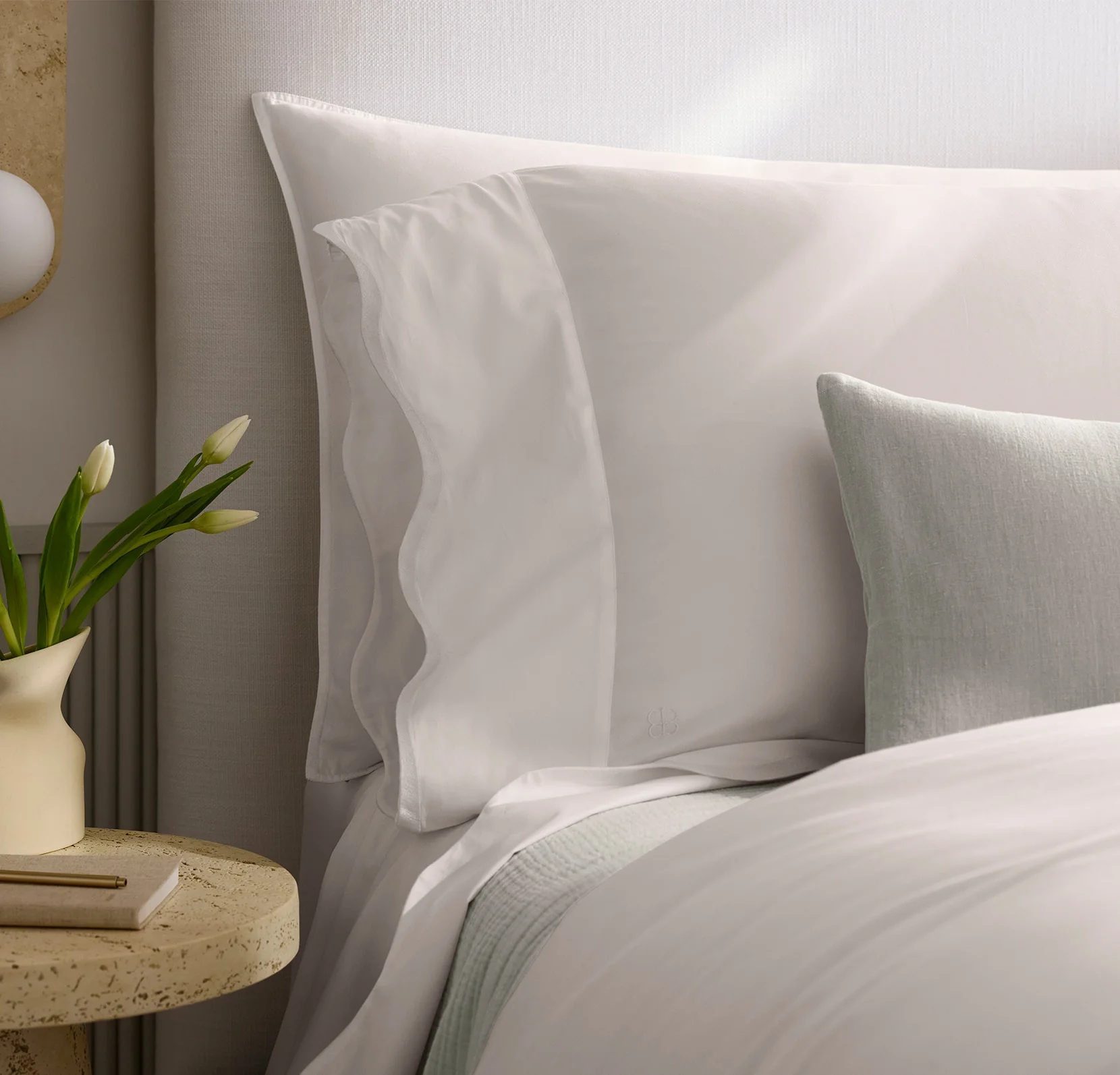 Signature Embellished Sheet Set - White/White Curved Edge - Image 4