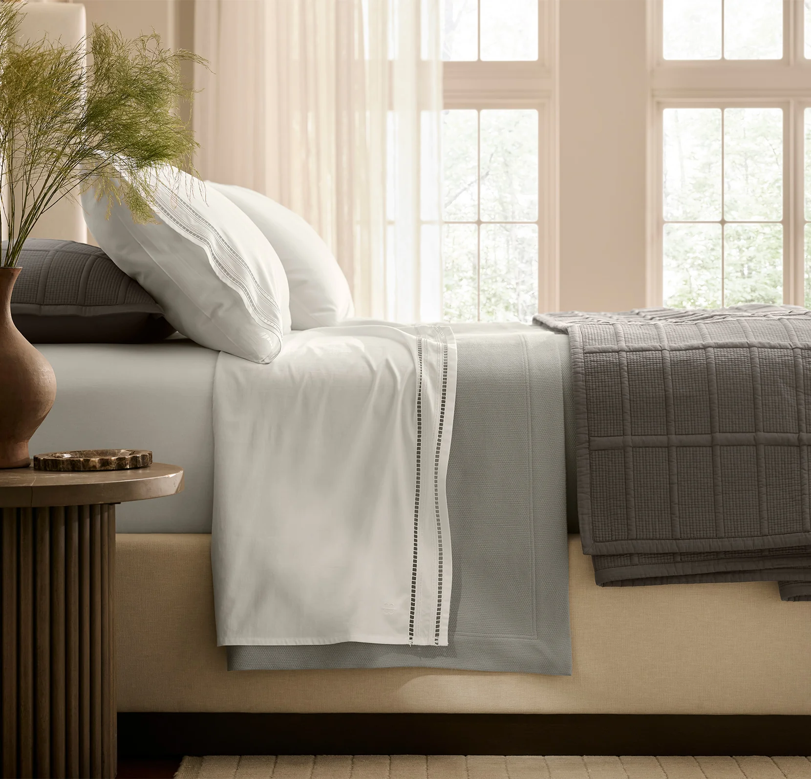 Signature Embellished Sheet Set - White/White Ladder Stitch - Image 3