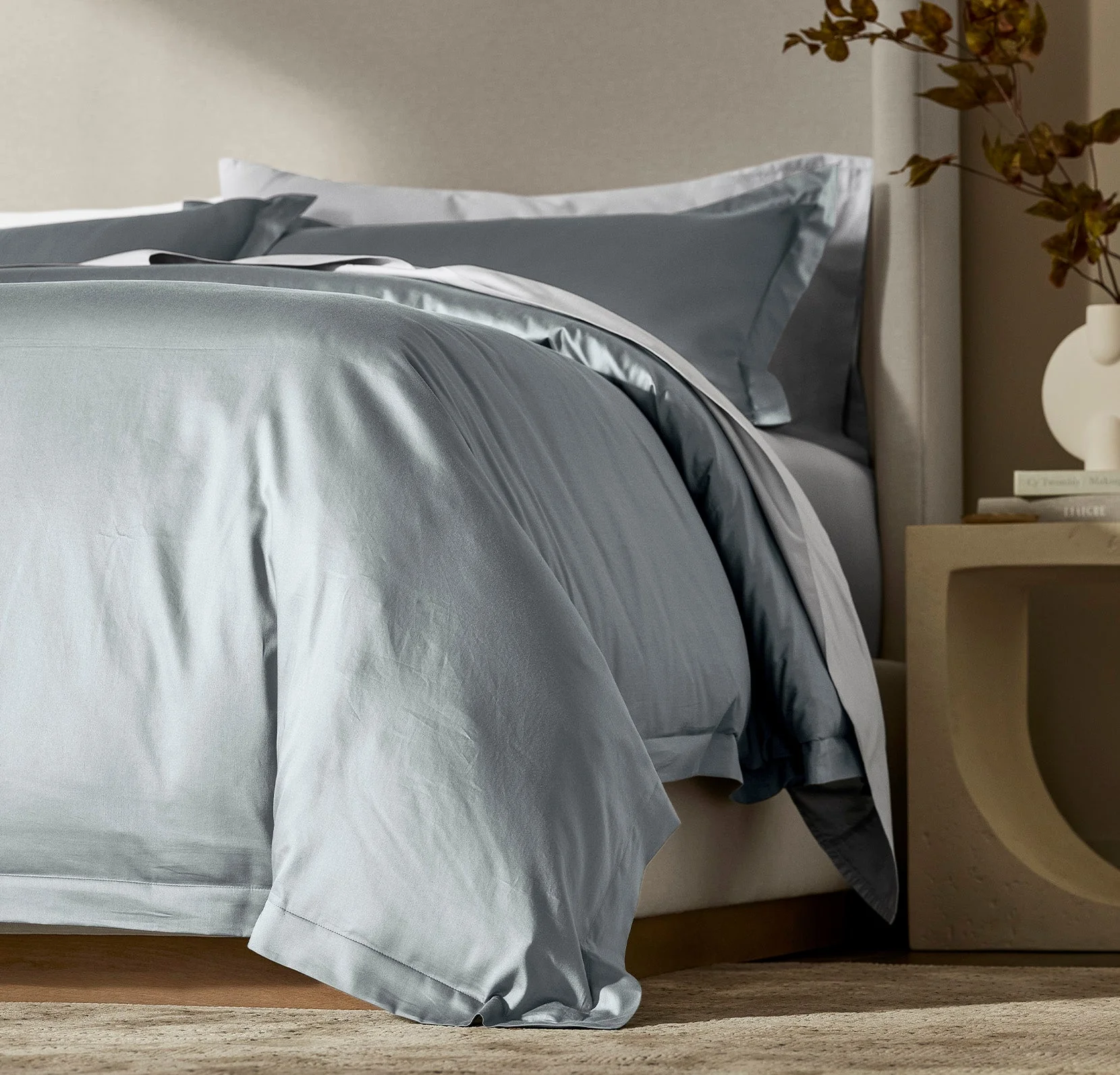 Signature Hemmed Duvet Set - Bluestone - Image 4