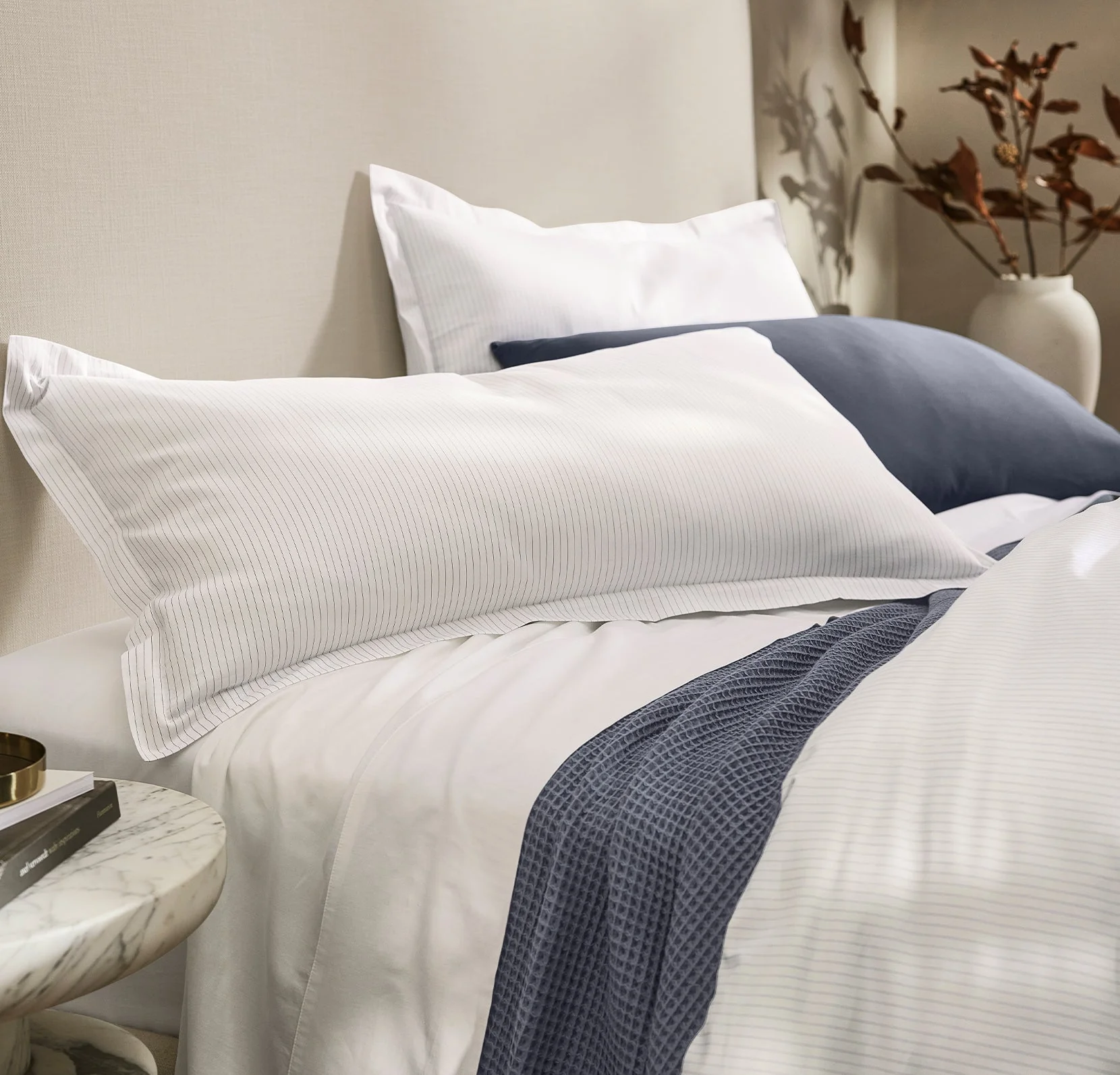 Signature Hemmed Duvet Set - White/Mineral Delicate Stripe - Image 3
