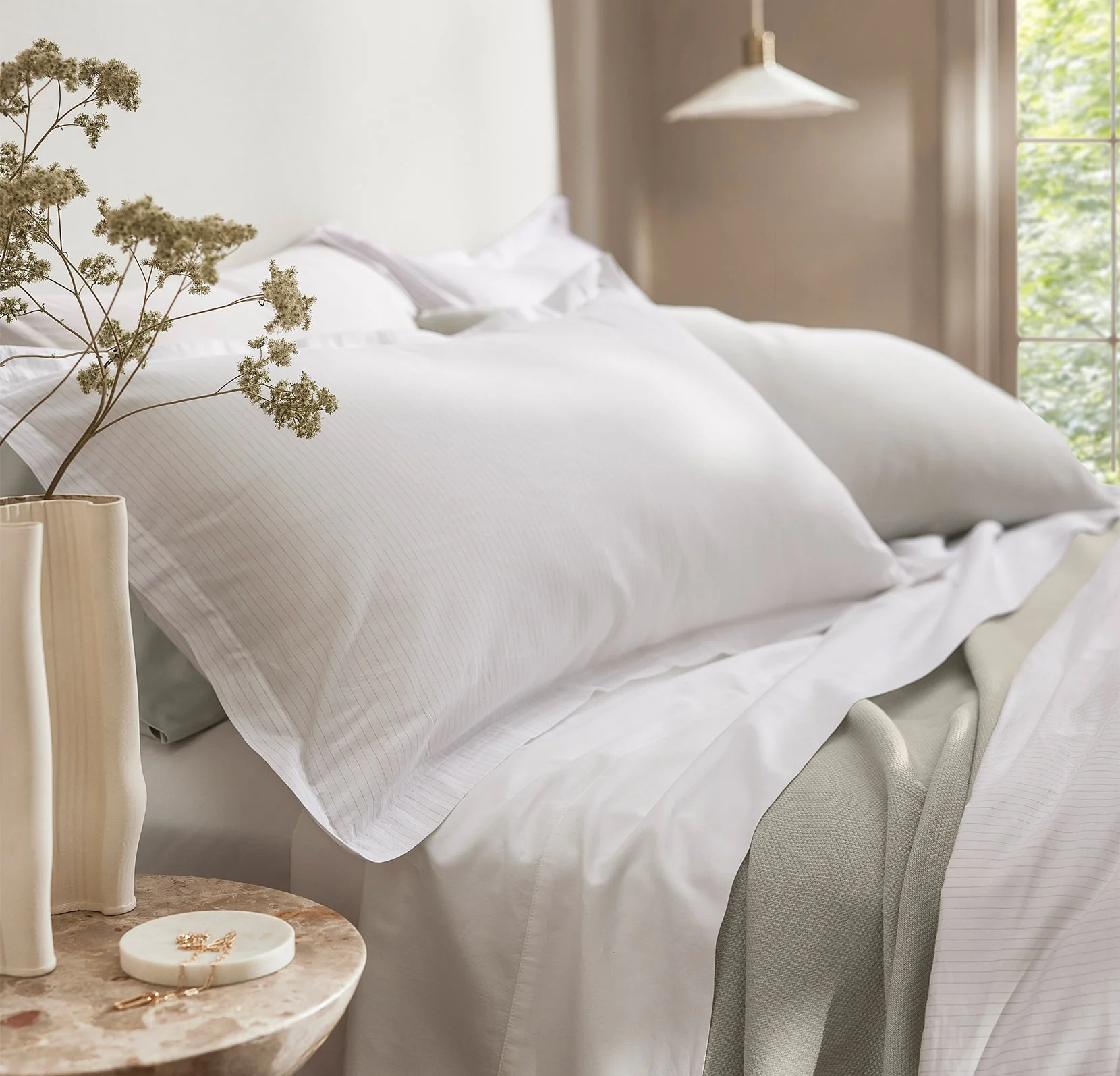Signature Hemmed Duvet Set - White/Pewter Delicate Stripe - Image 3