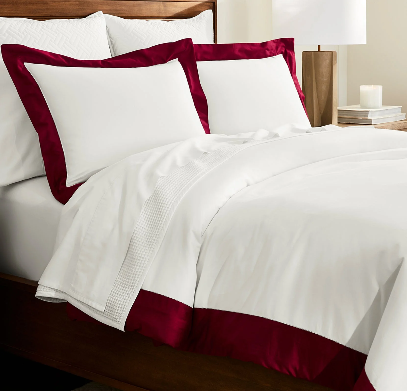 Signature Hemmed Duvet Set - White/Cranberry Colorblock - Image 2