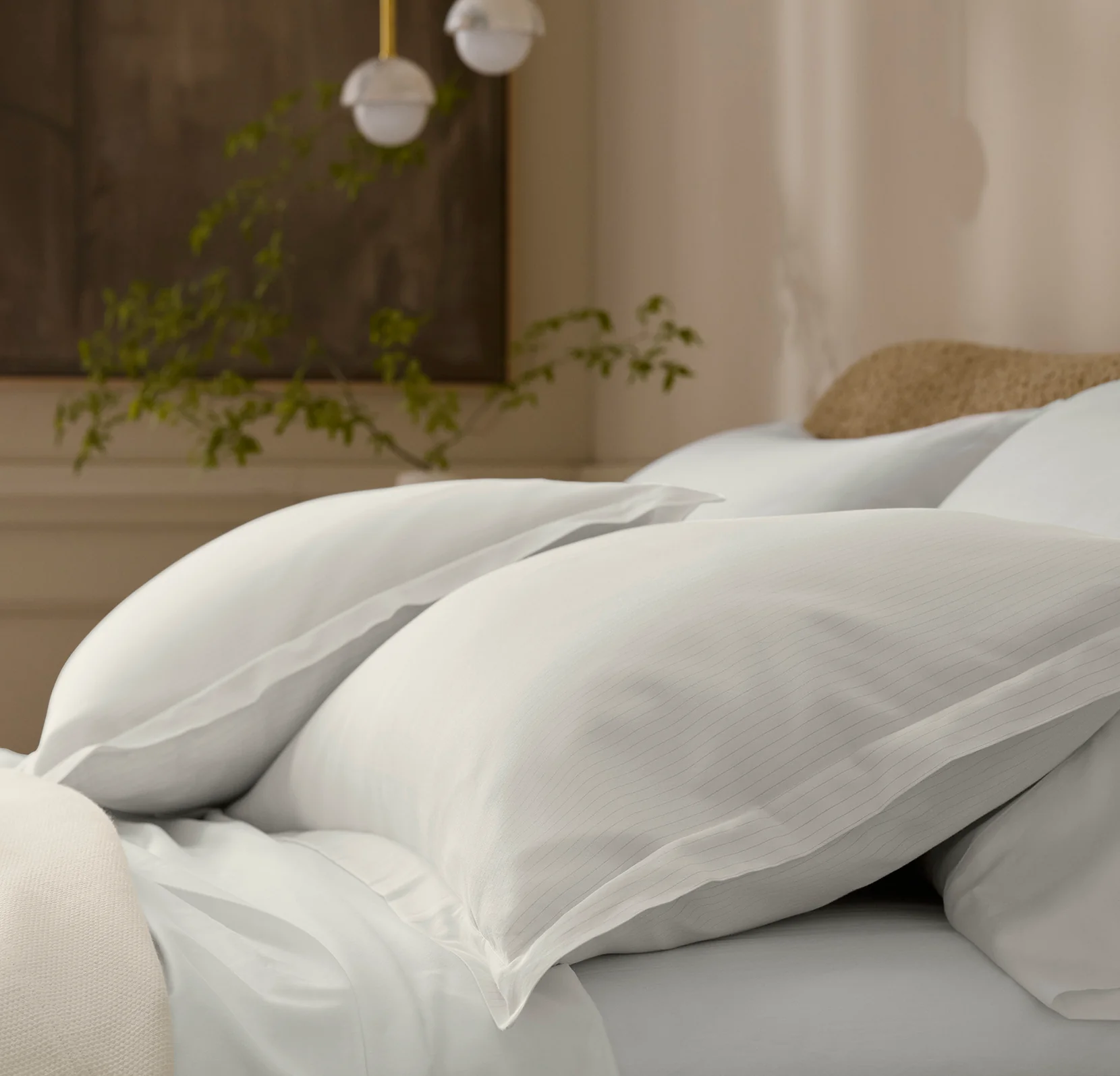 Signature Hemmed Duvet Set - White/Oak Delicate Stripe - Image 3