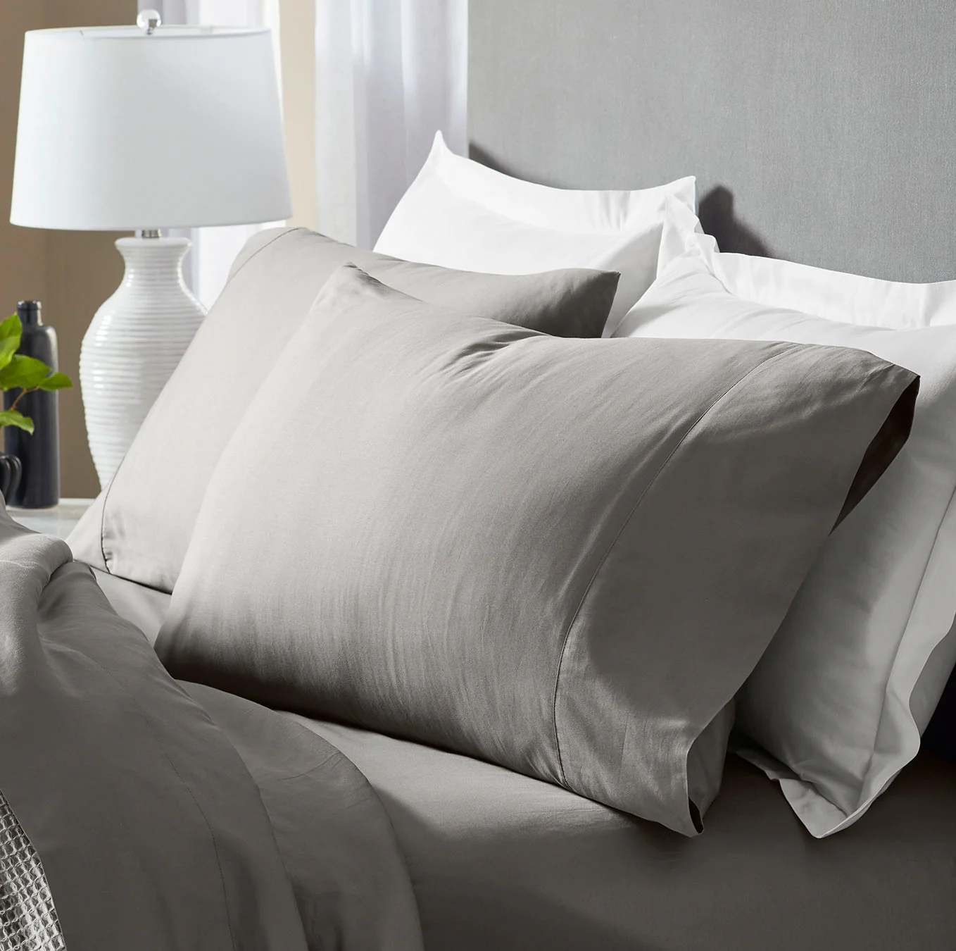 Signature Hemmed Pillowcase Set - Stone - Image 2