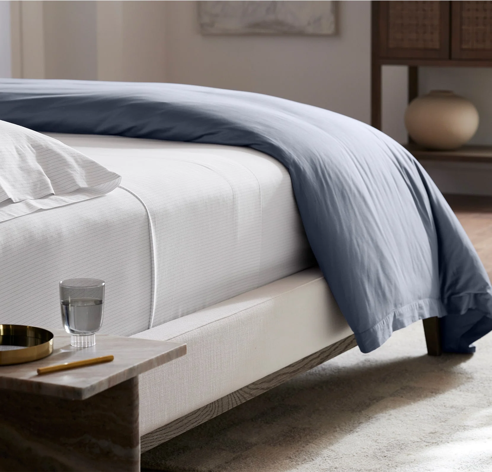 Signature Hemmed Sheet Set - White/Mineral Delicate Stripe - Image 2
